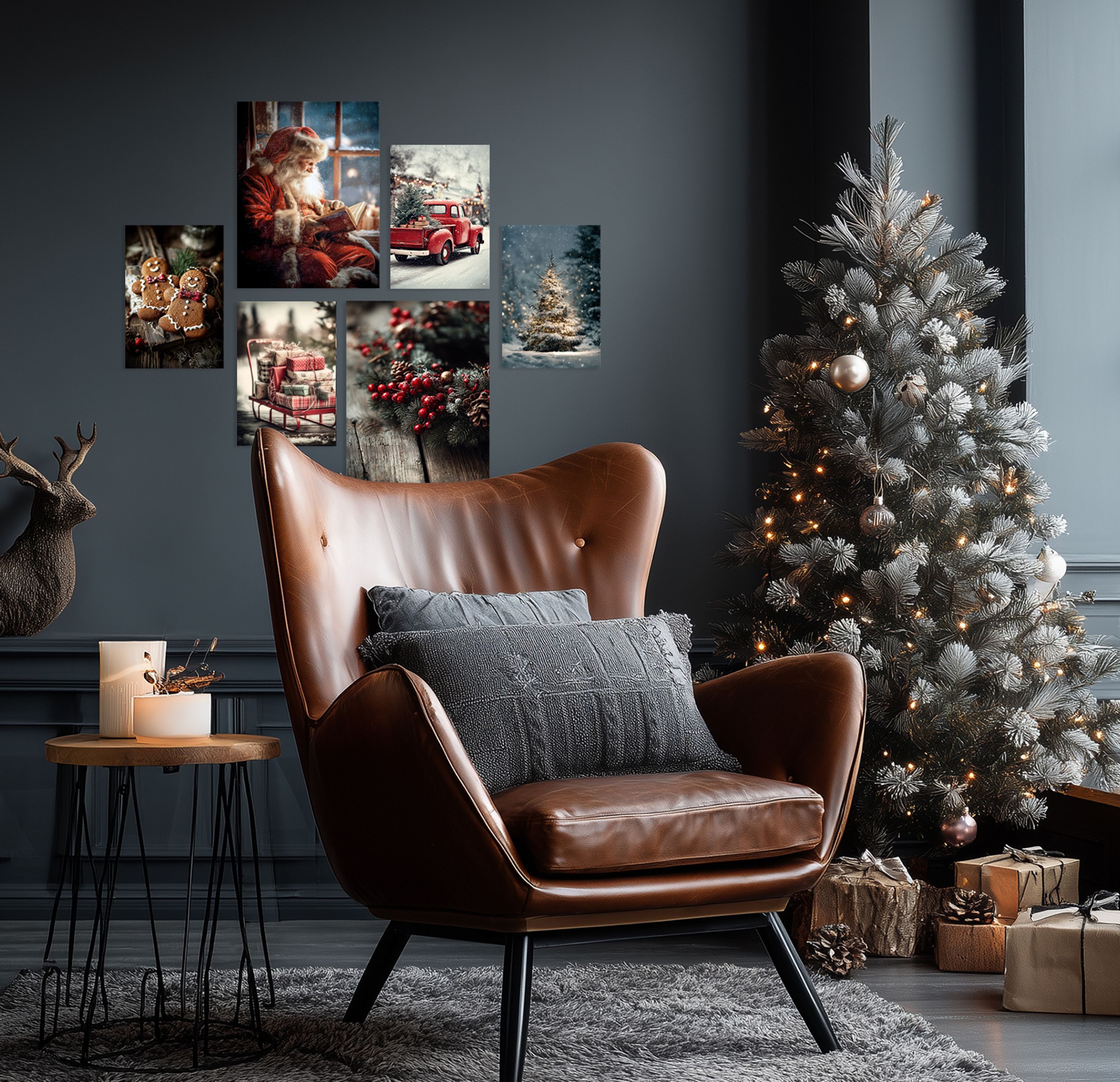 artissimo Mehrteilige Bilder Bilderset Weihnachten, moderne Weihnachtsdeko Wand, Weihnachtsbilder, Weihnachtsdekoration: Vintage X-Mas