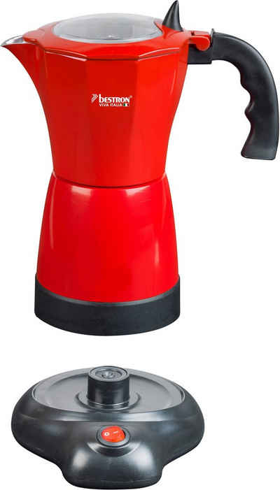 bestron Espressokocher Viva Italia, 0,4l Kaffeekanne, mit Basis, für 6 Espressotassen: 180 ml, 480 Watt, Aluminium, Farbe: Rot