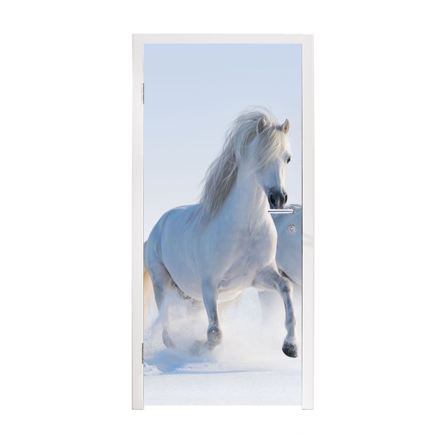 MuchoWow Türtapete Winter - Pferde - Schnee, Matt, bedruckt, (1 St), Fototapete für Tür, Türaufkleber, 75x205 cm