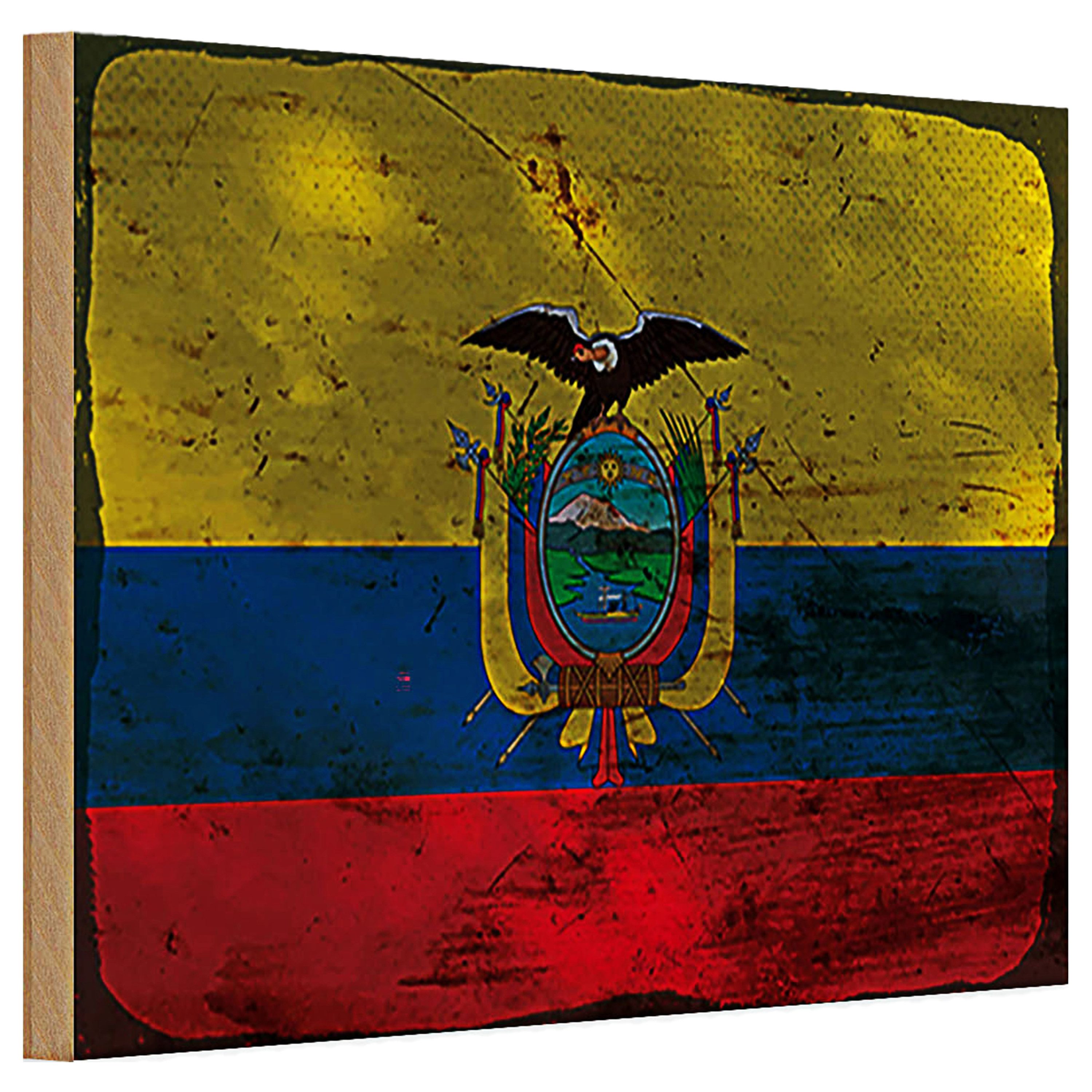 Roomando Holzbild Holzschild Flagge Ecuador 30x20cm Flag of Ecuador Rost