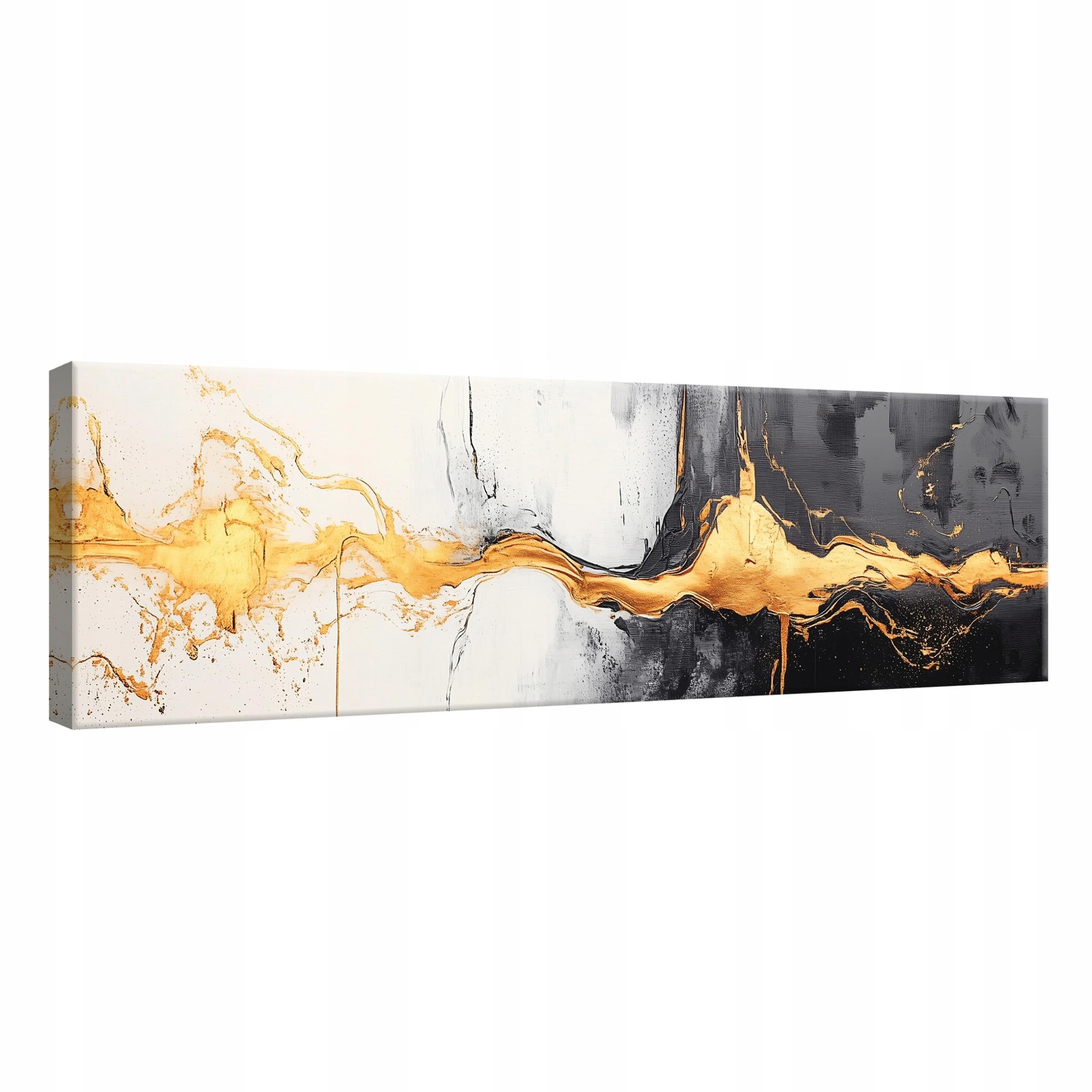 Wallarena Leinwandbild Abstraktion in Grau im modernen Stil für Wohnzimmer, Abstrakt (1 St), mit goldfarbenem Band mit Holzrahmen Wandfertig montiert 145x45cm