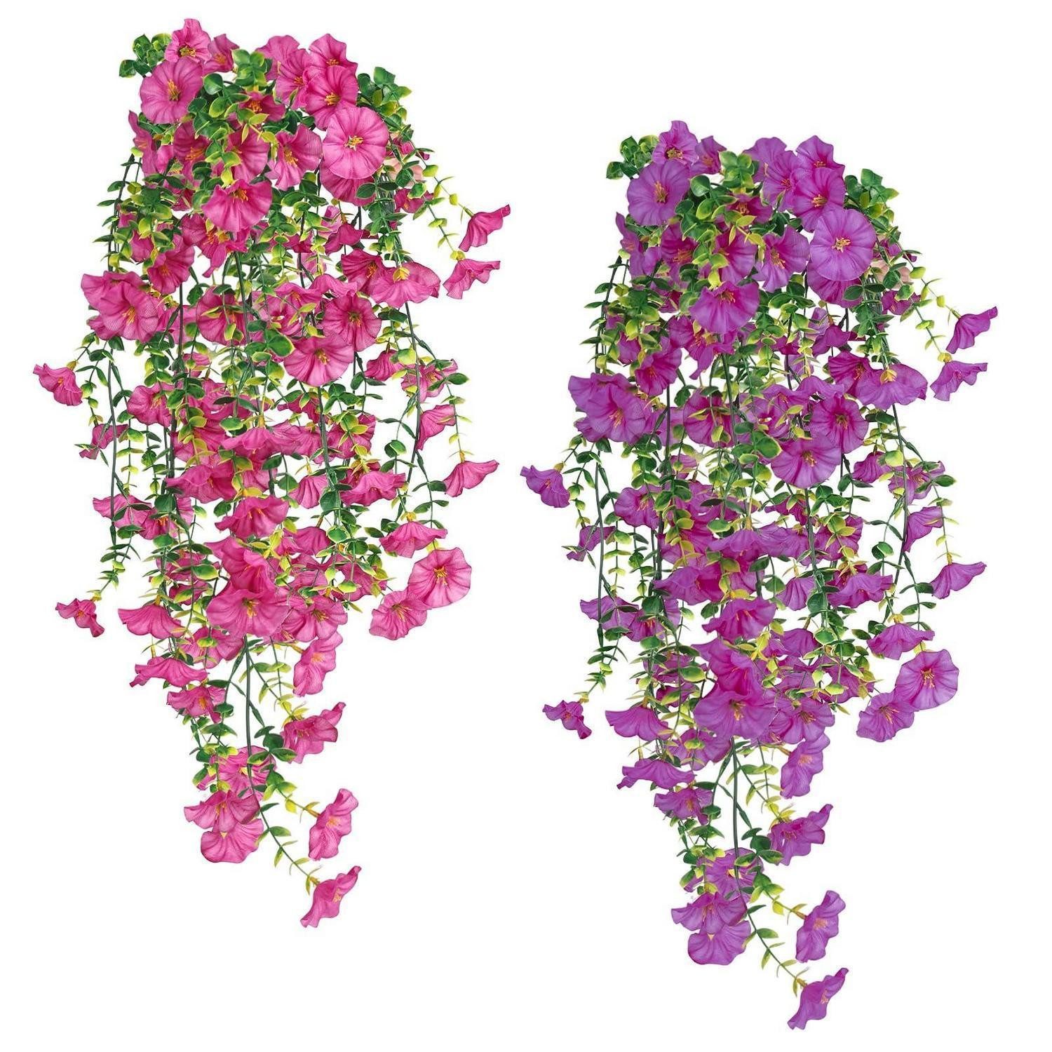 Kunstblume 2x Hängende Kunstblumen Petunie Eukalyptus Seide, LuxusKollektion, Höhe 2 cm