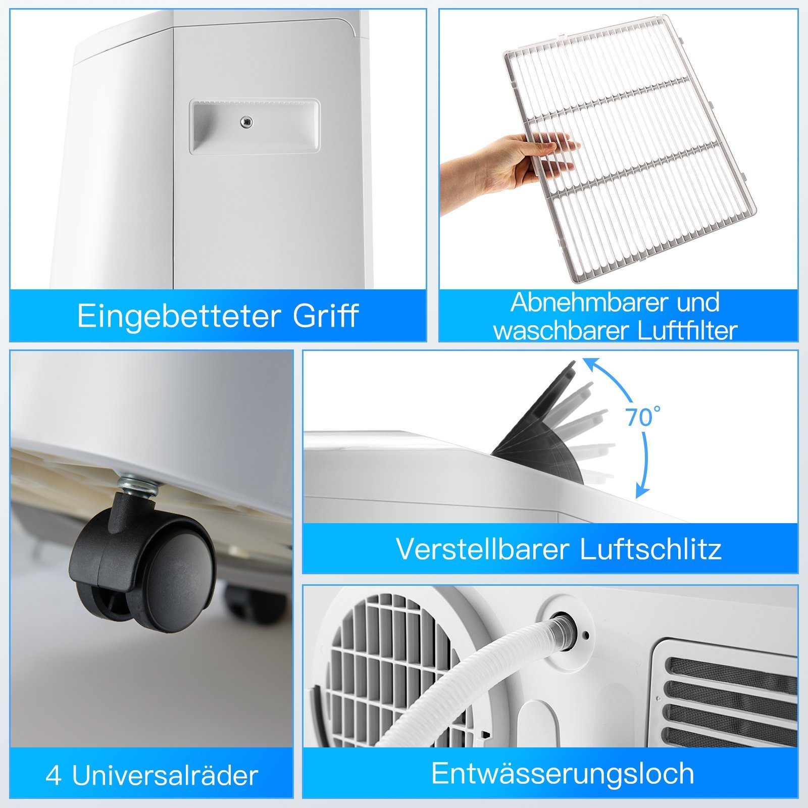 COSTWAY 4-in-1-Klimagerät, Heizlüfter für 3,2 104m³ 14000BTU/4,1 kW, kW