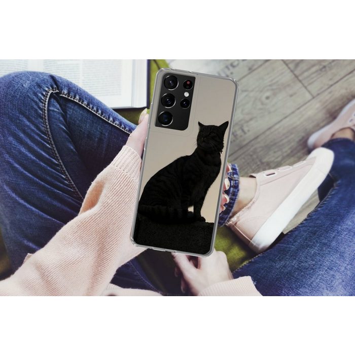 MuchoWow Handyhülle Katze - Dunkelheit - Zaun Phone Case Handyhülle Samsung Galaxy S21 Ultra Silikon Schutzhülle