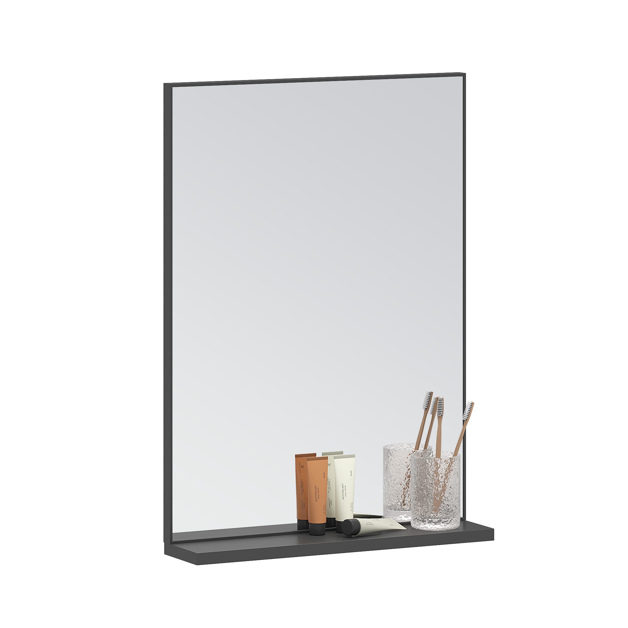 AQUABATOS Badspiegel Wandspiegel mit Ablage Badezimmer Spiegel Bad Hängespiegel Schwarz, Badspiegel mit Aluminiumrahmen ohne Beleuchtung rechteckig Dekospiegel