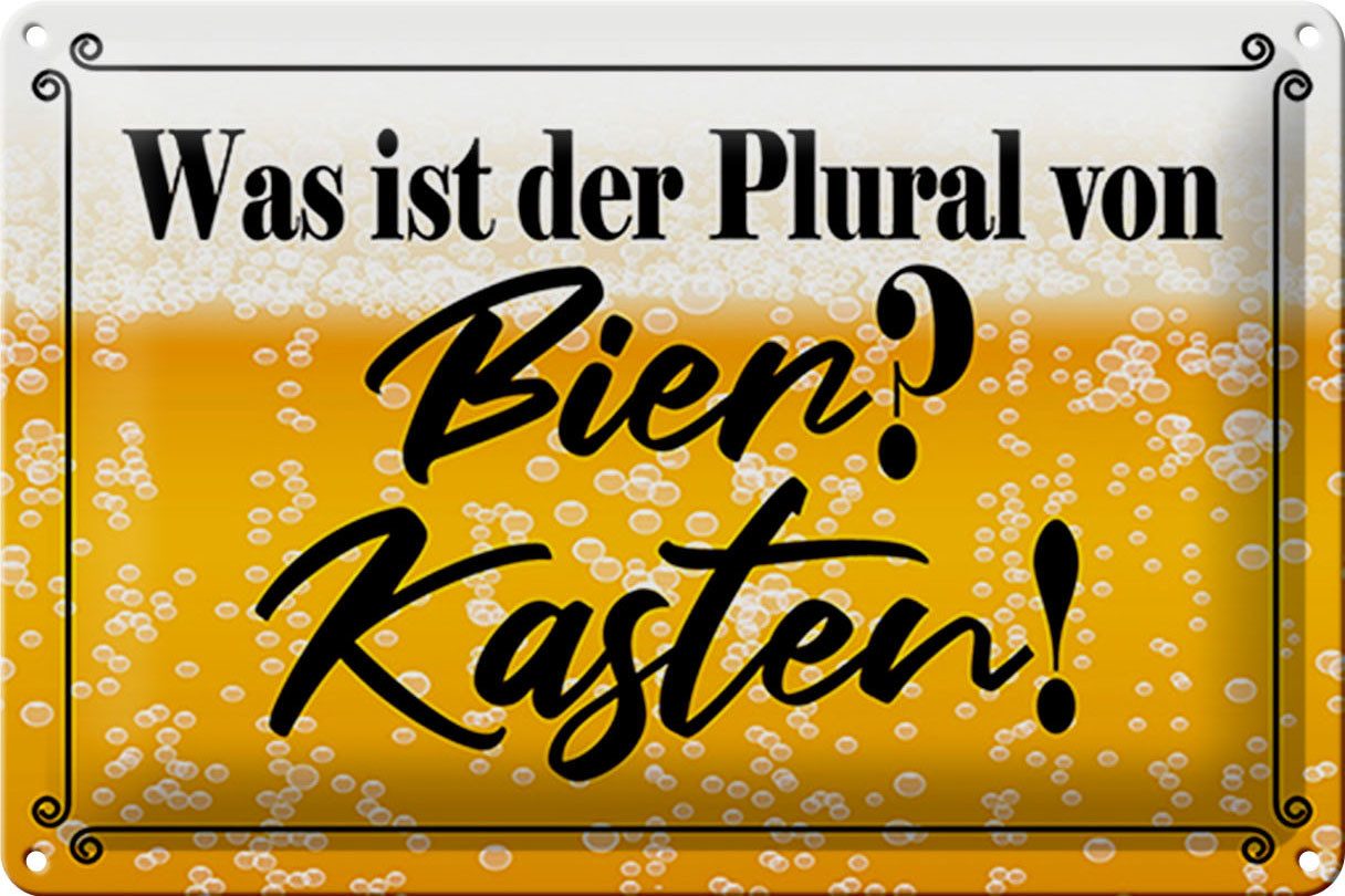 Metallschild Spruch 30x20cm was ist Plural von Bier? Kasten!