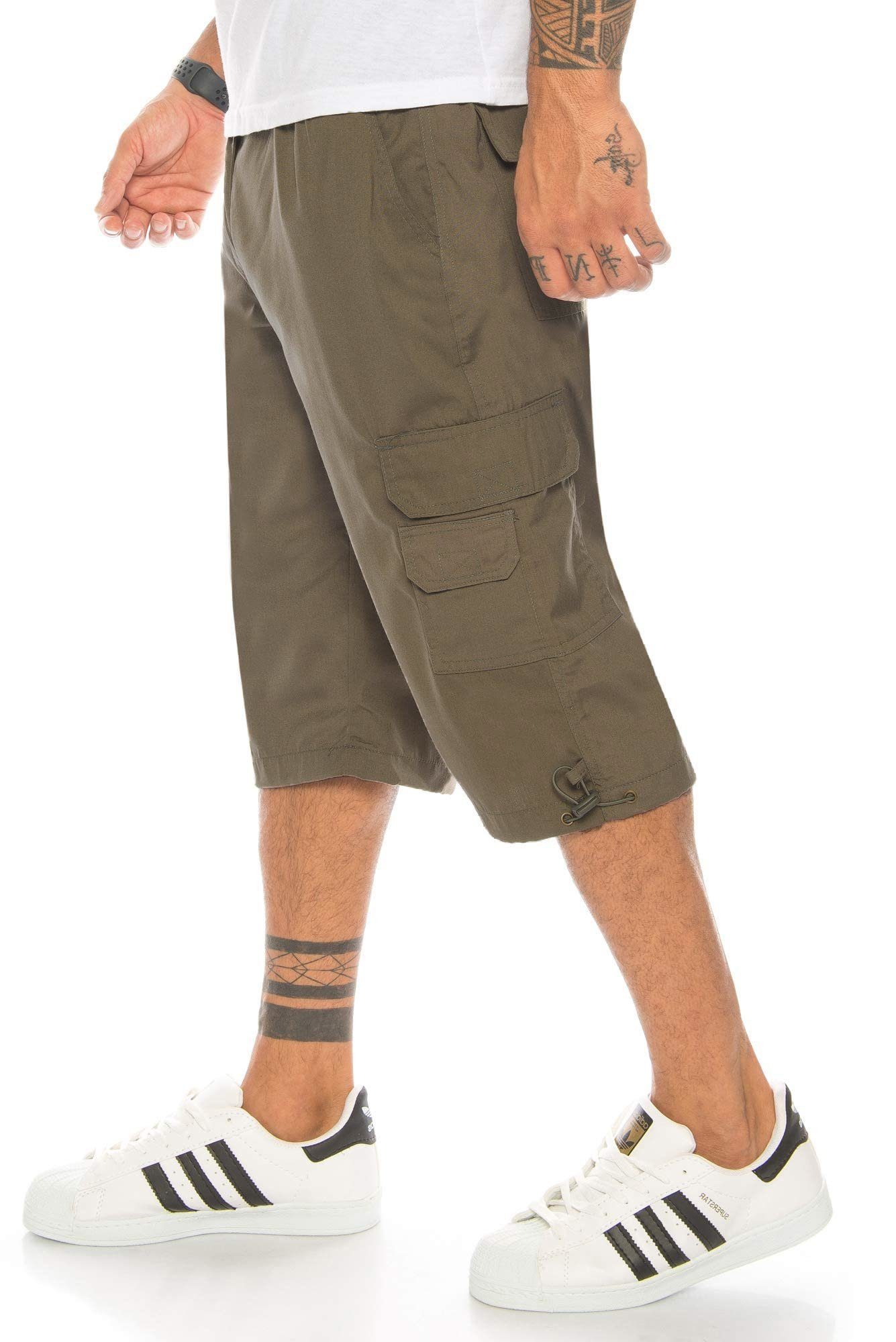 Kendindza Collection Cargoshorts Hose kurze Gummibund Hose Taschen, Cargoshorts 3/4 Herren, Herren Herren Cargo Olive Hose Bermudas Kurze Herren Herren Stretch Sommer