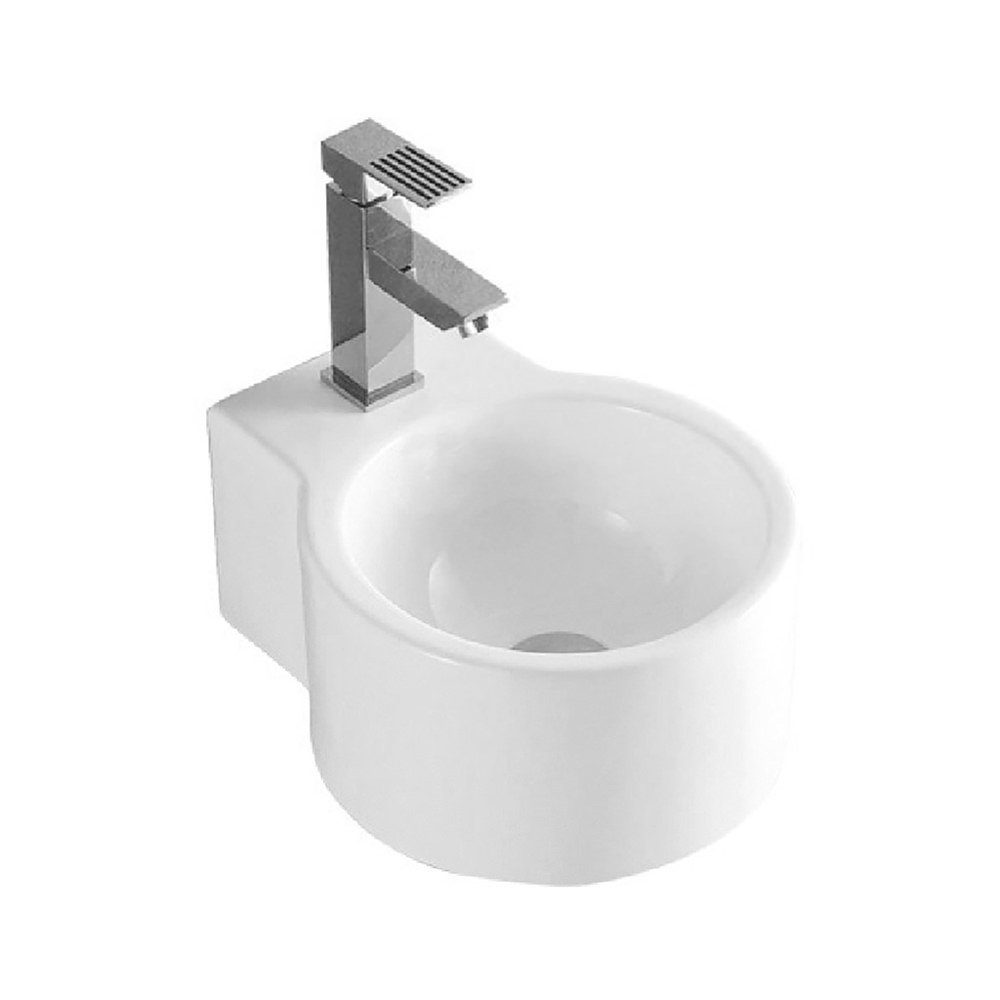 Aloni Waschbecken ES-410 (einzel, 1-St), Aloni Design Handwaschbecken Waschtisch Rund Weiß mit Hahnloch