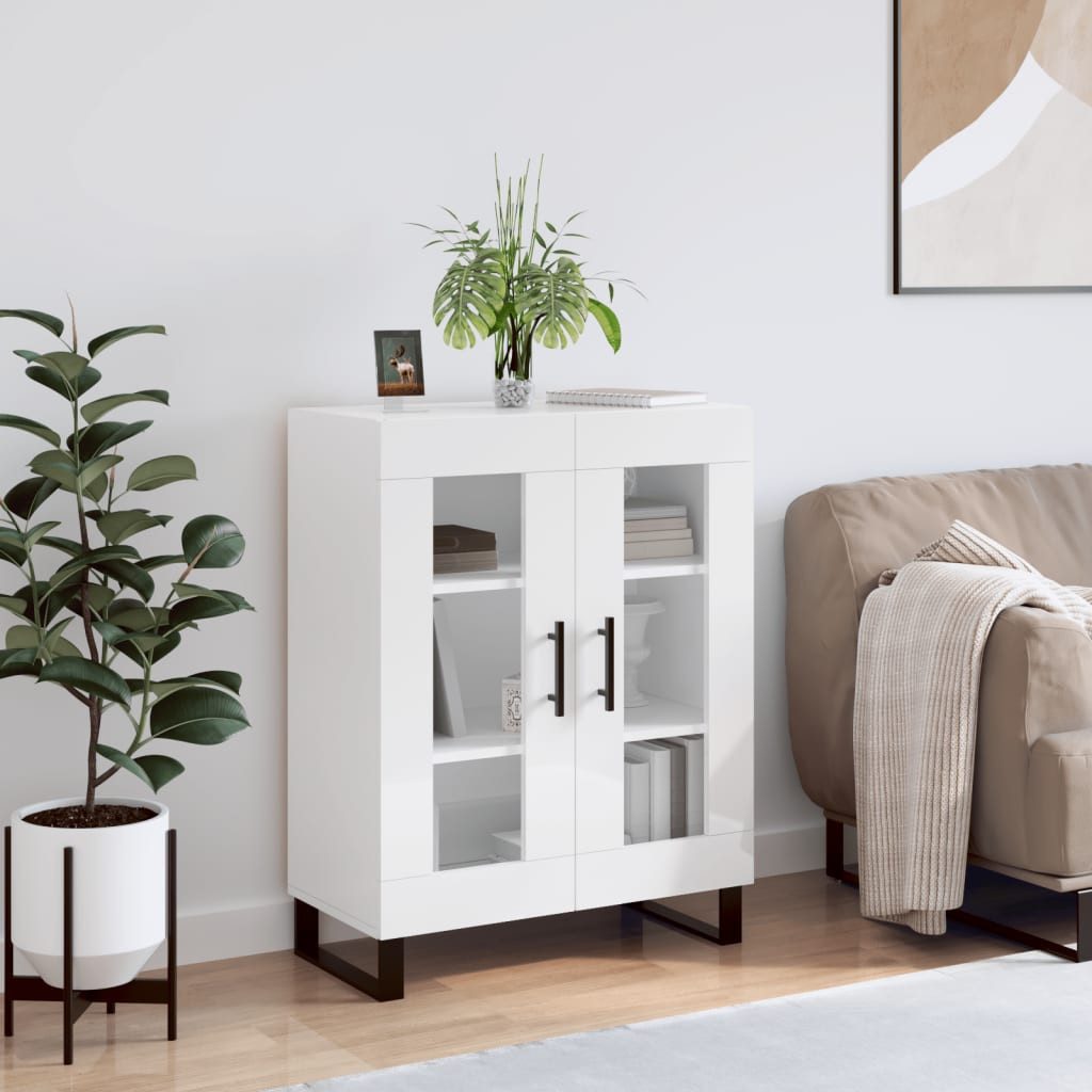 vidaXL Vitrine NA Sideboard Hochglanz-Weiß 69,5x34x90 cm Spanplatte Glas Vitrine