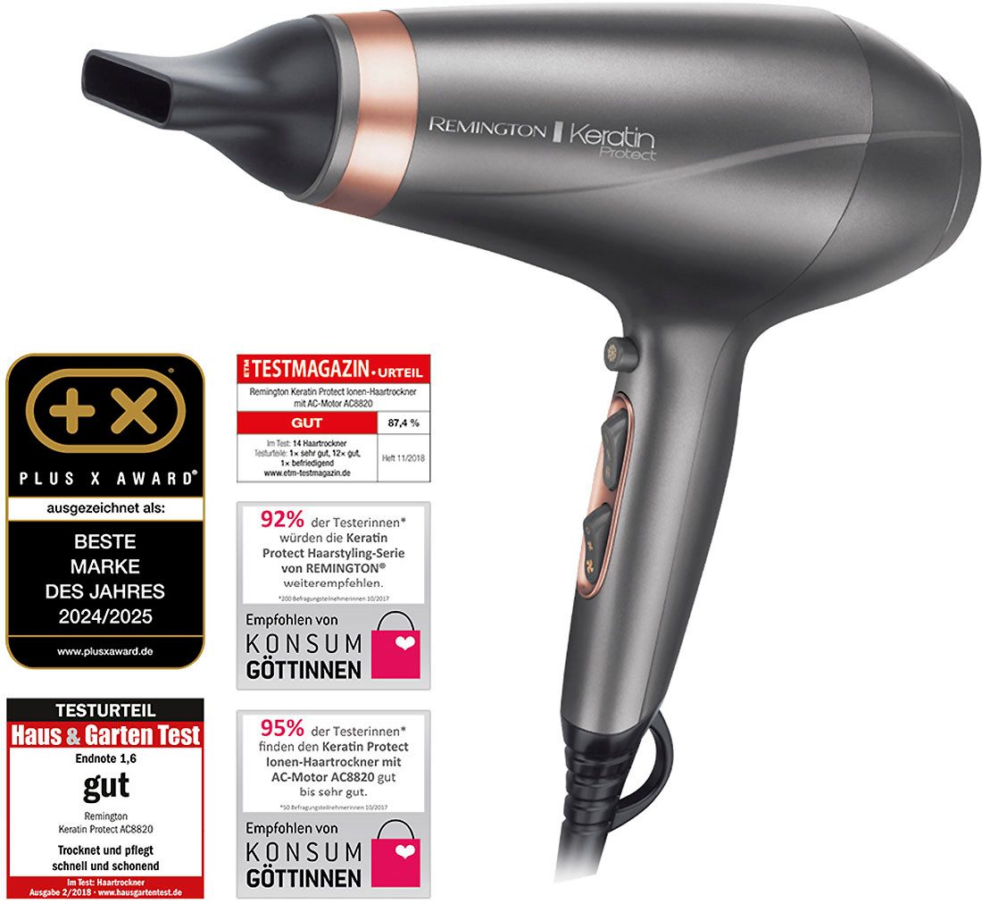 Remington Haartrockner AC8820 E51 Keratin Protect Dryer, 2200 W, Profi, mit Ionenpflege, Keratinbeschichtung, langlebigem AC-Motor