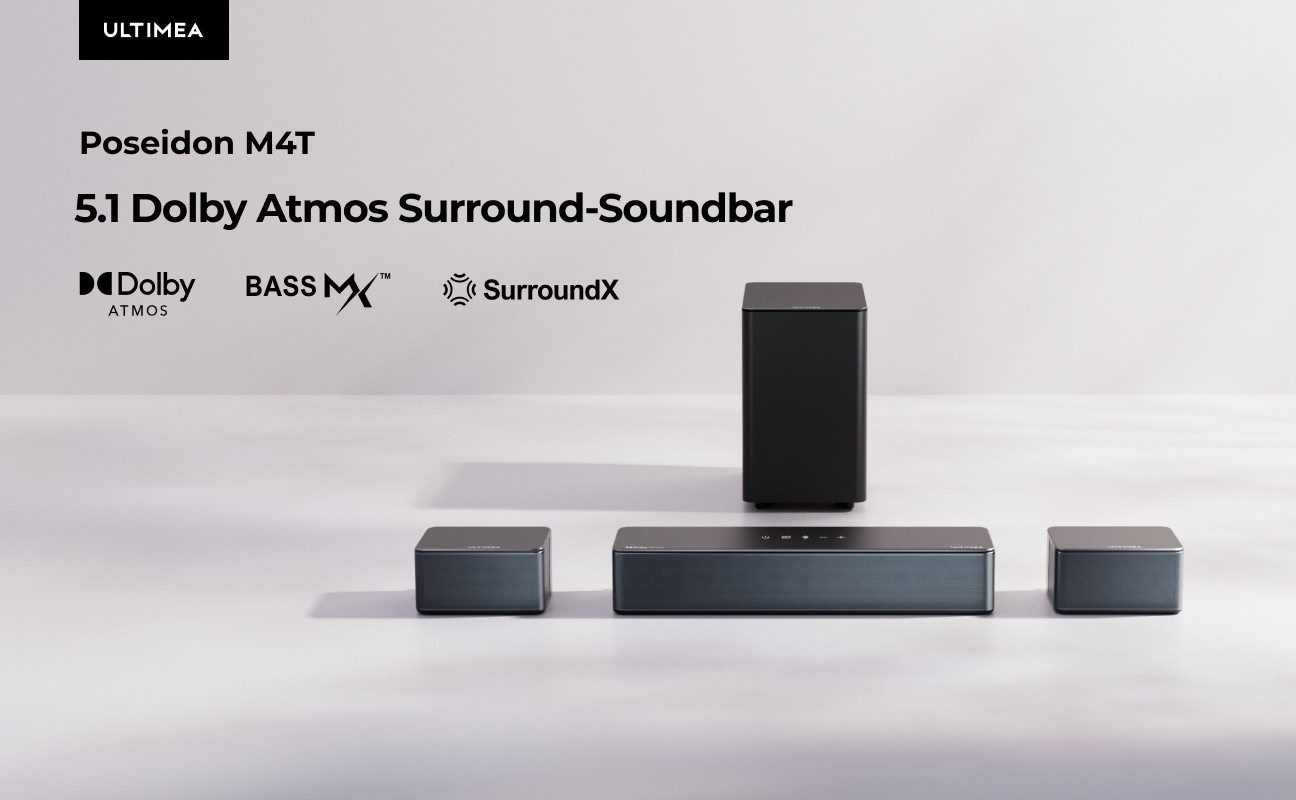 Ultimea Poseidon M4T Soundbar 5.1 Dolby Atmos (HDMI, 450 W, Heimkino-Soundbar mit kabellosem Subwoofer&Dual Surround-Lautsprecher)