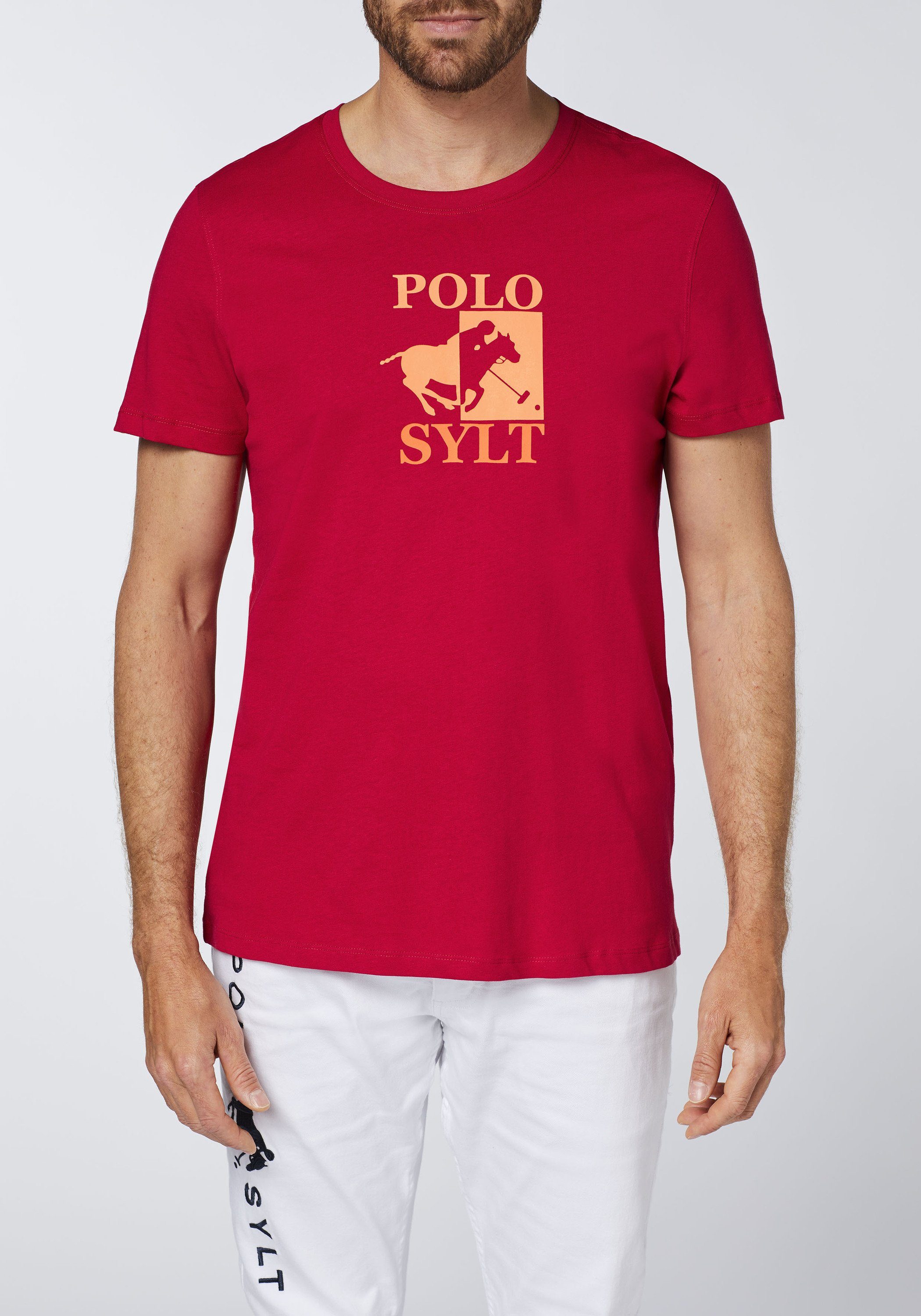 Print-Shirt Pepper großem 19-1557 Logoprint Polo Chili Sylt mit