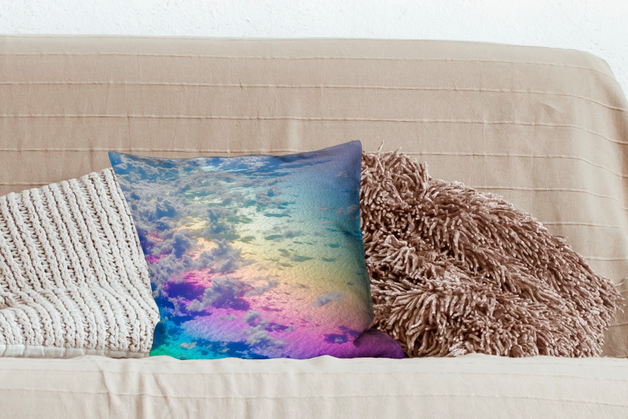 Schlafzimmer, Füllung Zierkissen Dekokissen MuchoWow mit für Regenbogen, mit Sofakissen Deko, Wohzimmer, Wolken
