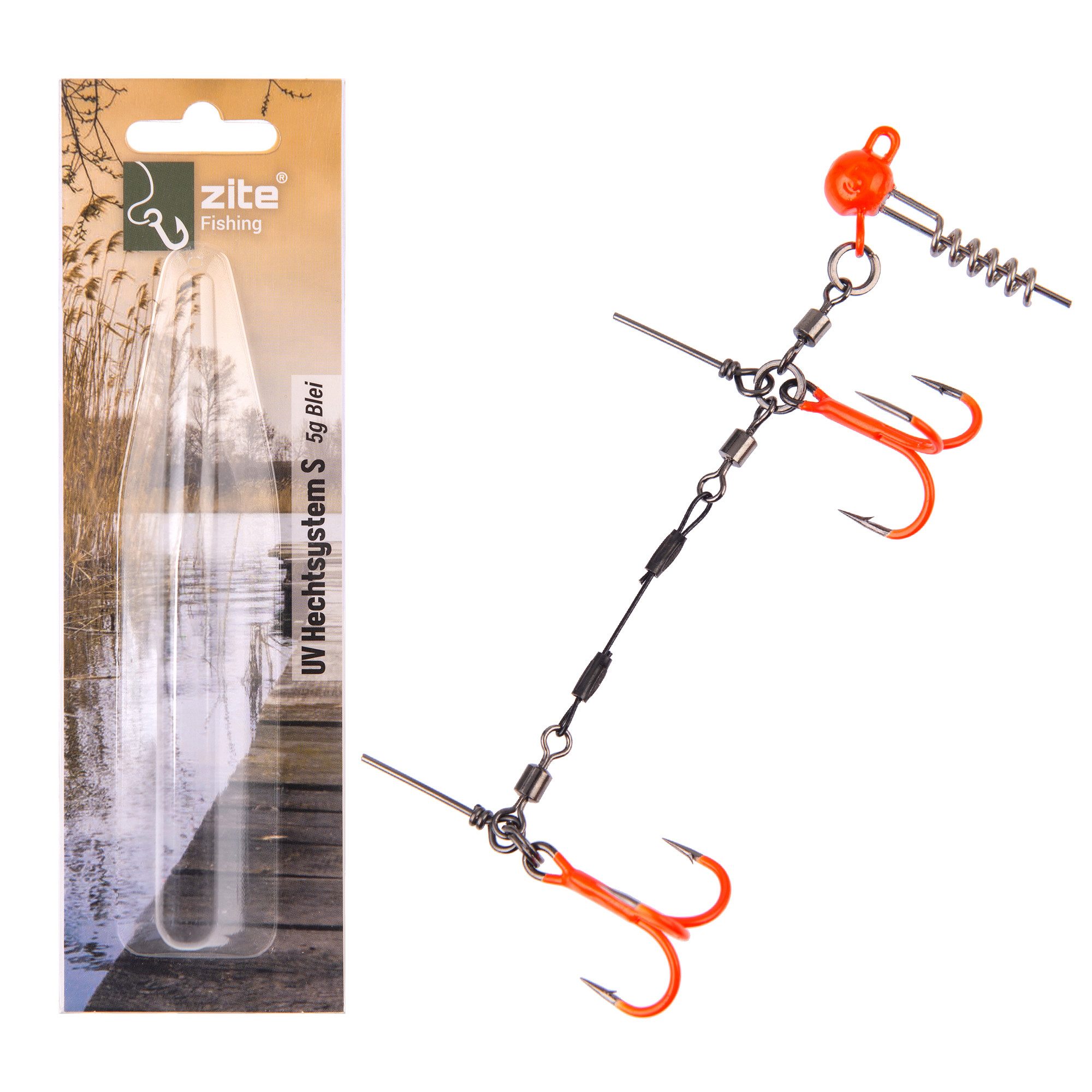 Drillingshaken Hechtsystem S 9cm UV-Aktiv 5-20g Gummifisch 15-20cm Fertigmontage