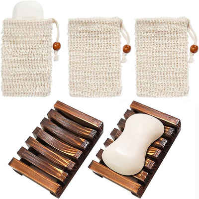COOL-i ® Seifenablage, 2 Seifenkisten aus Holz,3 Seifensäcke,für Badewannen mit Küchendusche