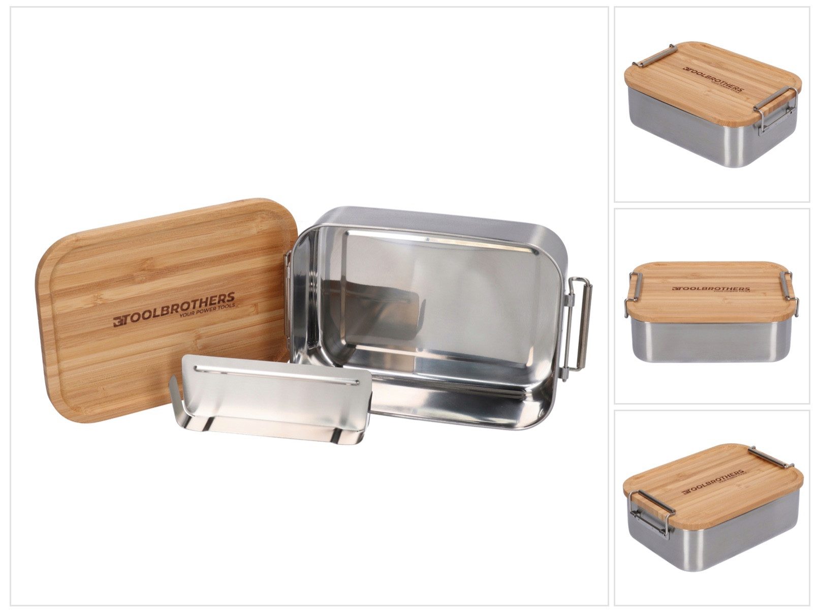 Toolbrothers Lunchbox Fan Edelstahl Brotdose mit Bambus Deckel 1200 ml, Lunchbox für Erwach
