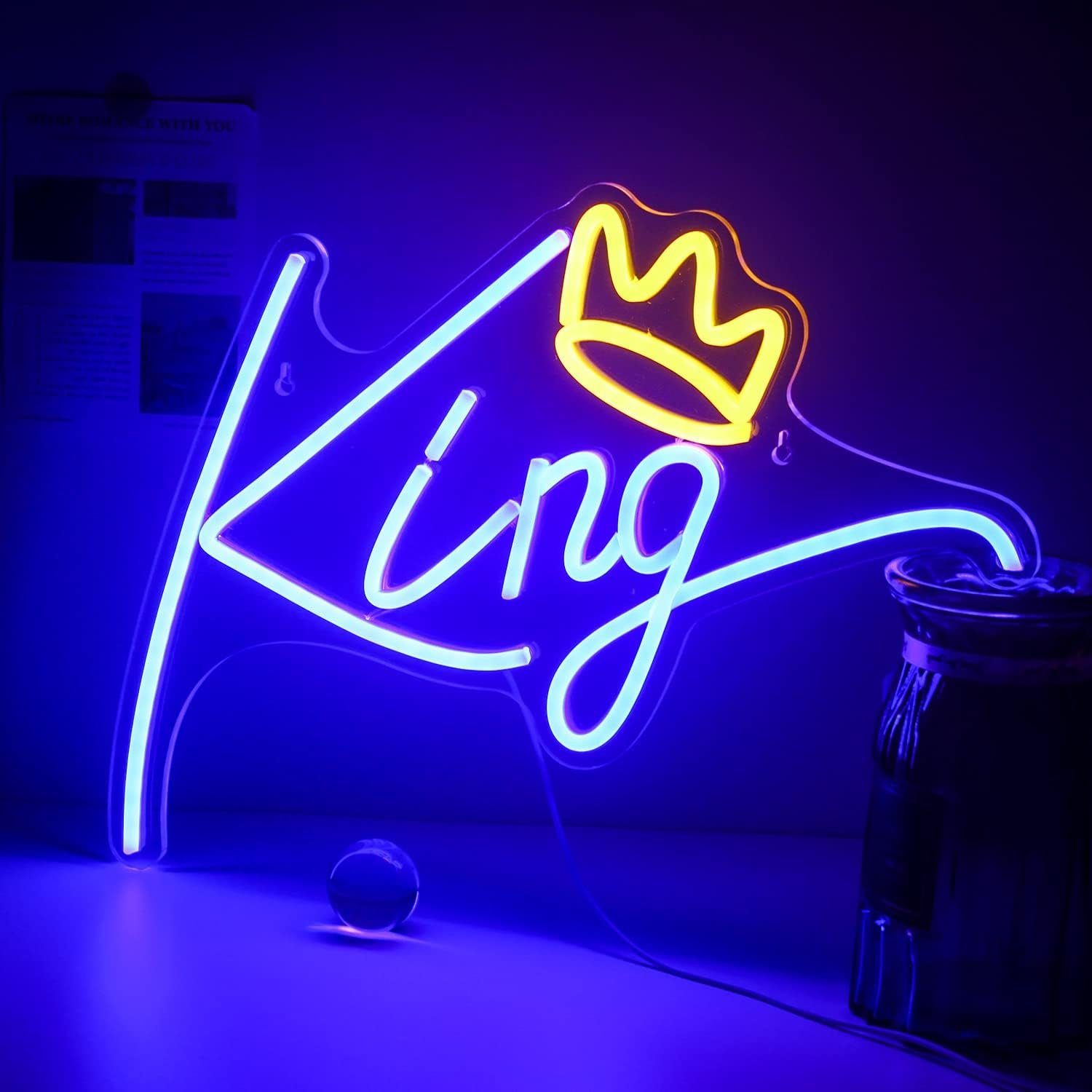MUPOO LED Dekoobjekt Halloween Deko LED Neonschild King/Queen Acryl Nachtlicht,Schlafzimmer, Ein/Aus-Schalter,USB,Acryl, Neon Sign, Wandleuchte für Gaming Room Dekor, 2M Kabel-USB