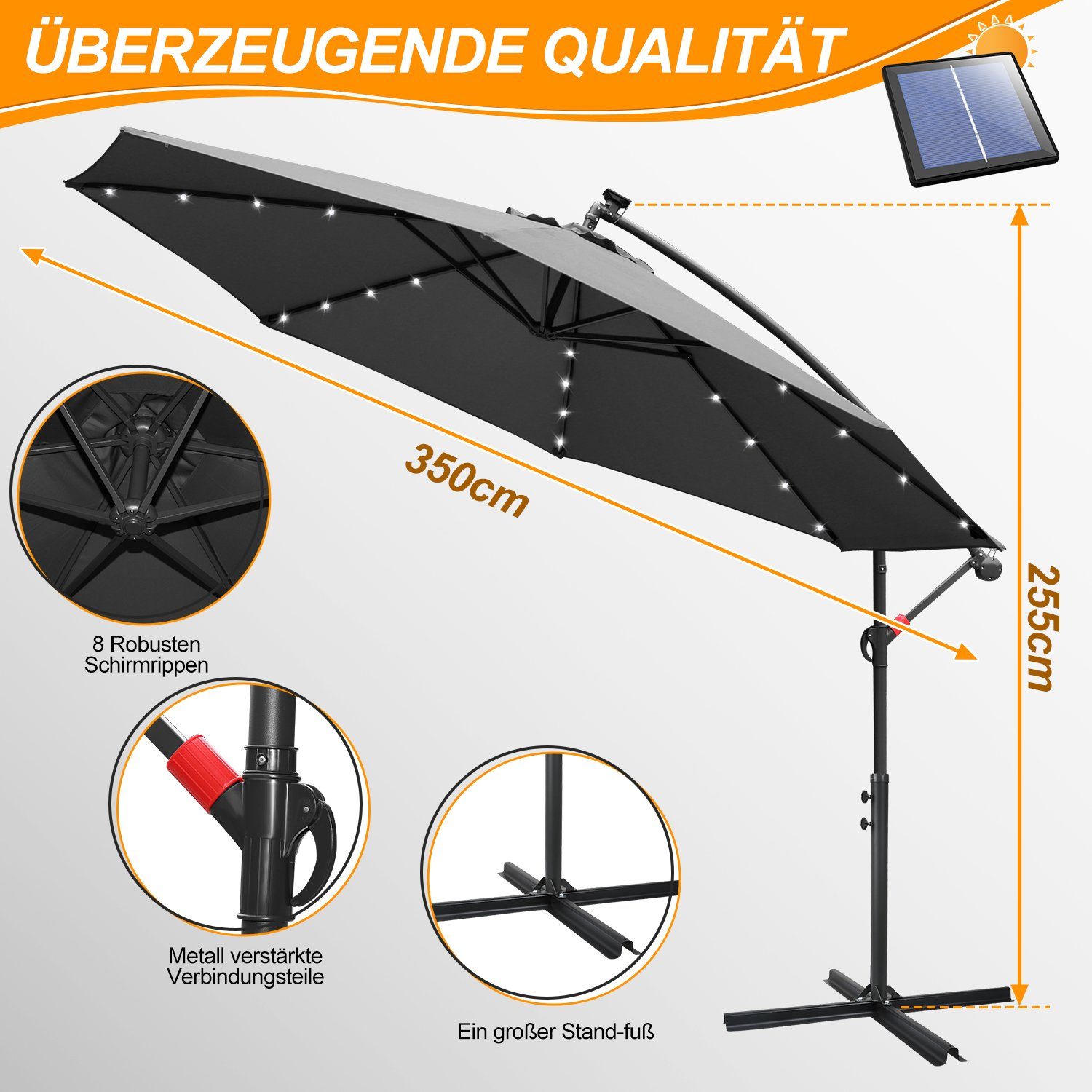 Clanmacy Sonnenschirm Sonnenschirm Ampelschirm,UV-Schutz,Eisen mit Ständer, günstig online kaufen