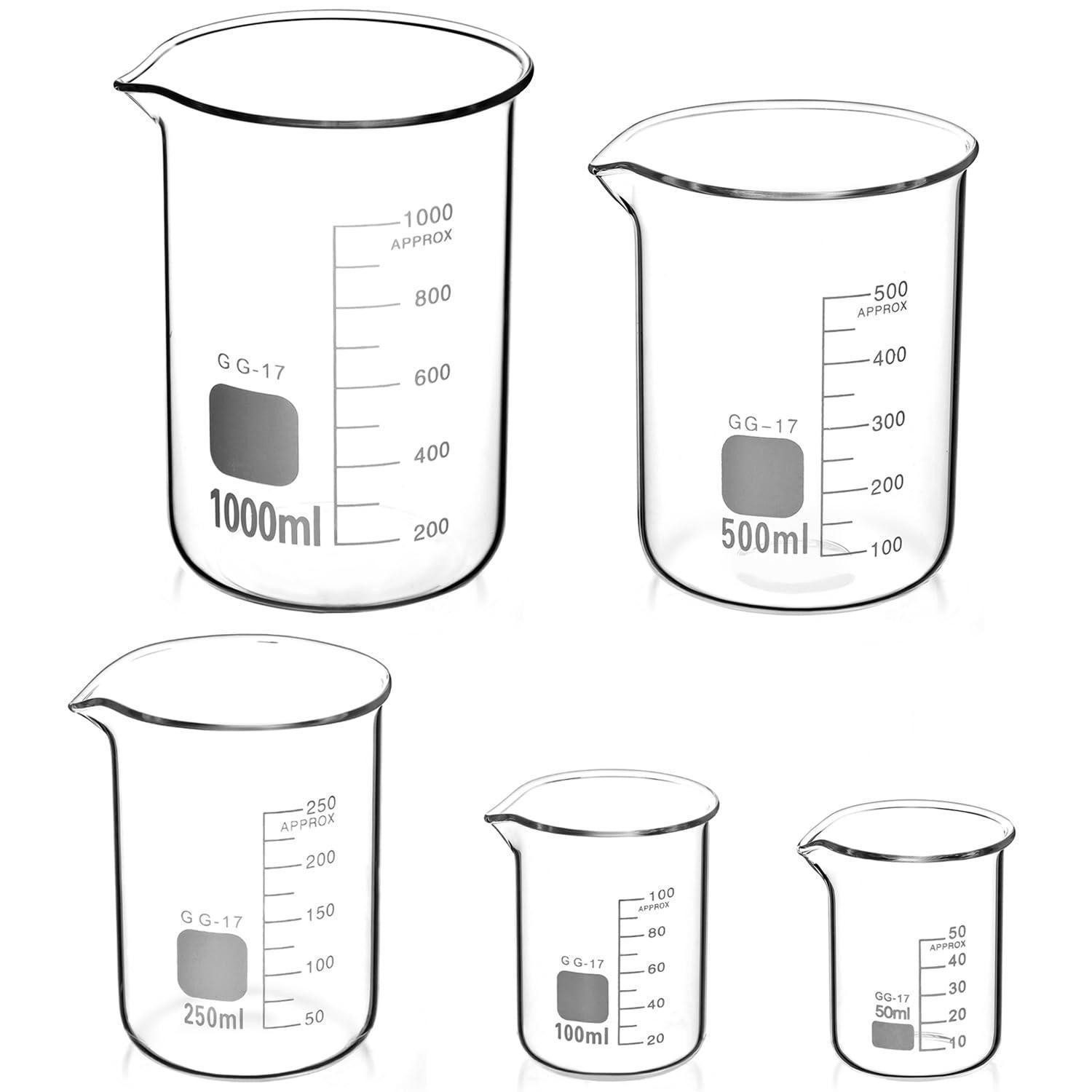 LuxusKollektion Стекло-Set Glas Becherglas Set 50ml 100ml 250ml 500ml 1000ml, Abgestufte