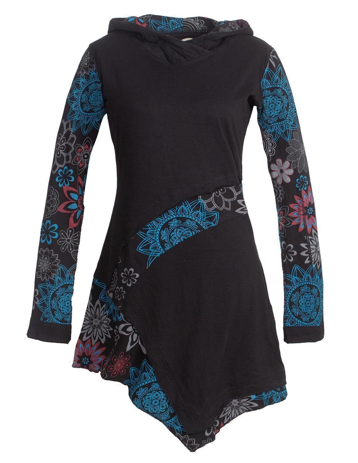 Jerseykleid Asymmetrisches Langarm Blumen-Kleid mit Kapuze