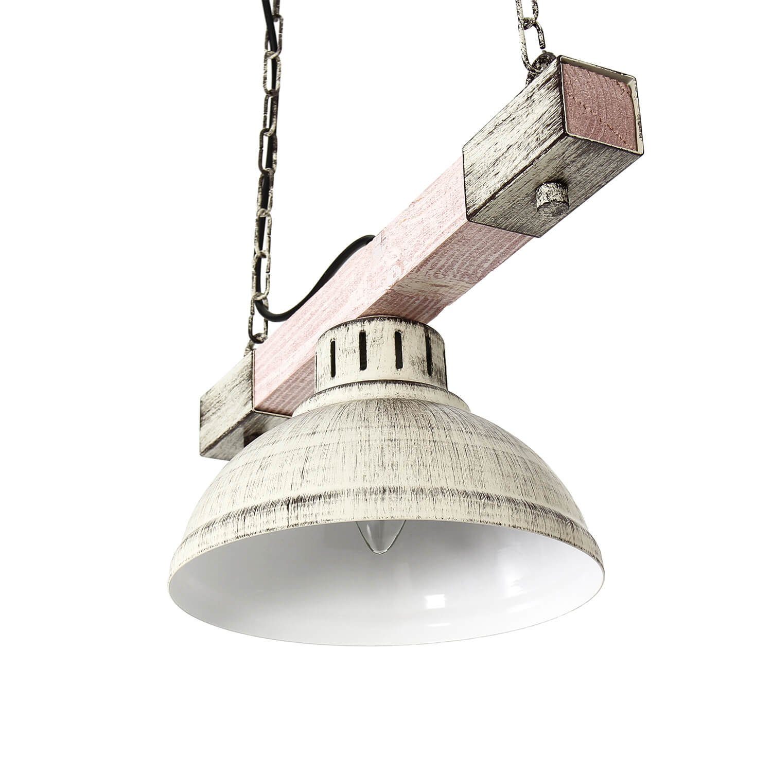 Licht-Erlebnisse Pendelleuchte HAKON, ohne Leuchtmittel, Hängeleuchte Shabby Weiß rustikal Holzfarben Pendellampe Lampe