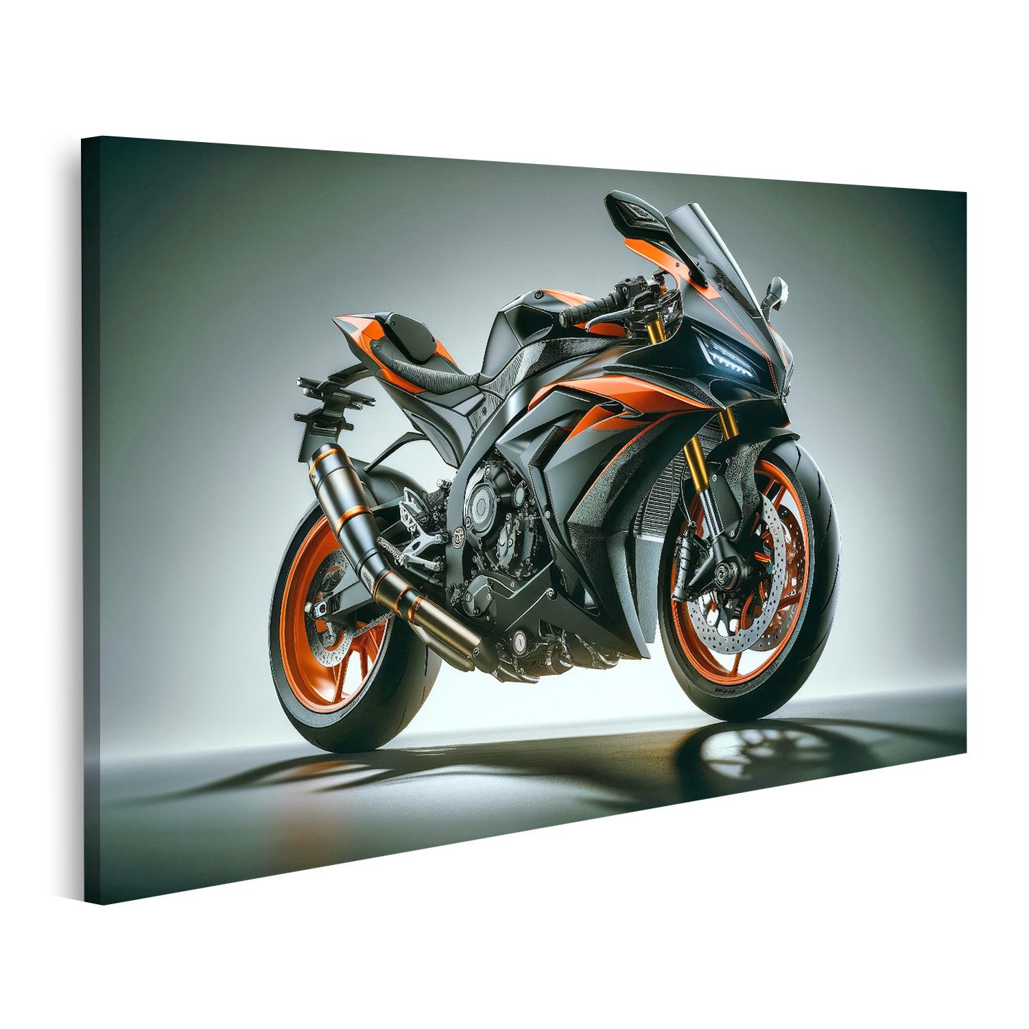 Leinwandbild Dynamisches Hochleistungs-Sport Motorrad in Orange-Schwarz