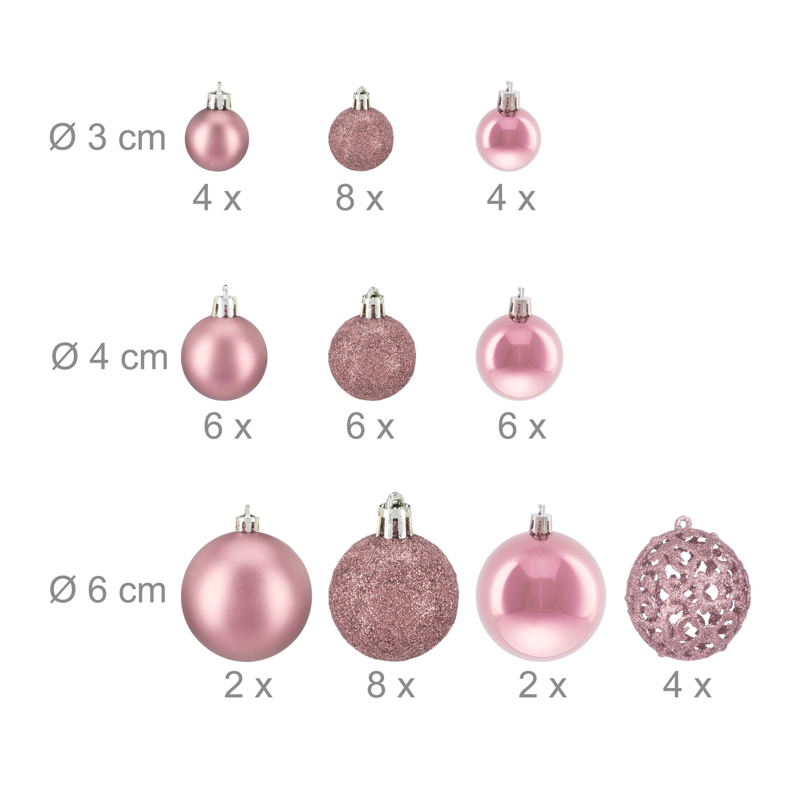 relaxdays Weihnachtsbaumkugel Weihnachtskugeln im 50er Set (50 St), Rosa