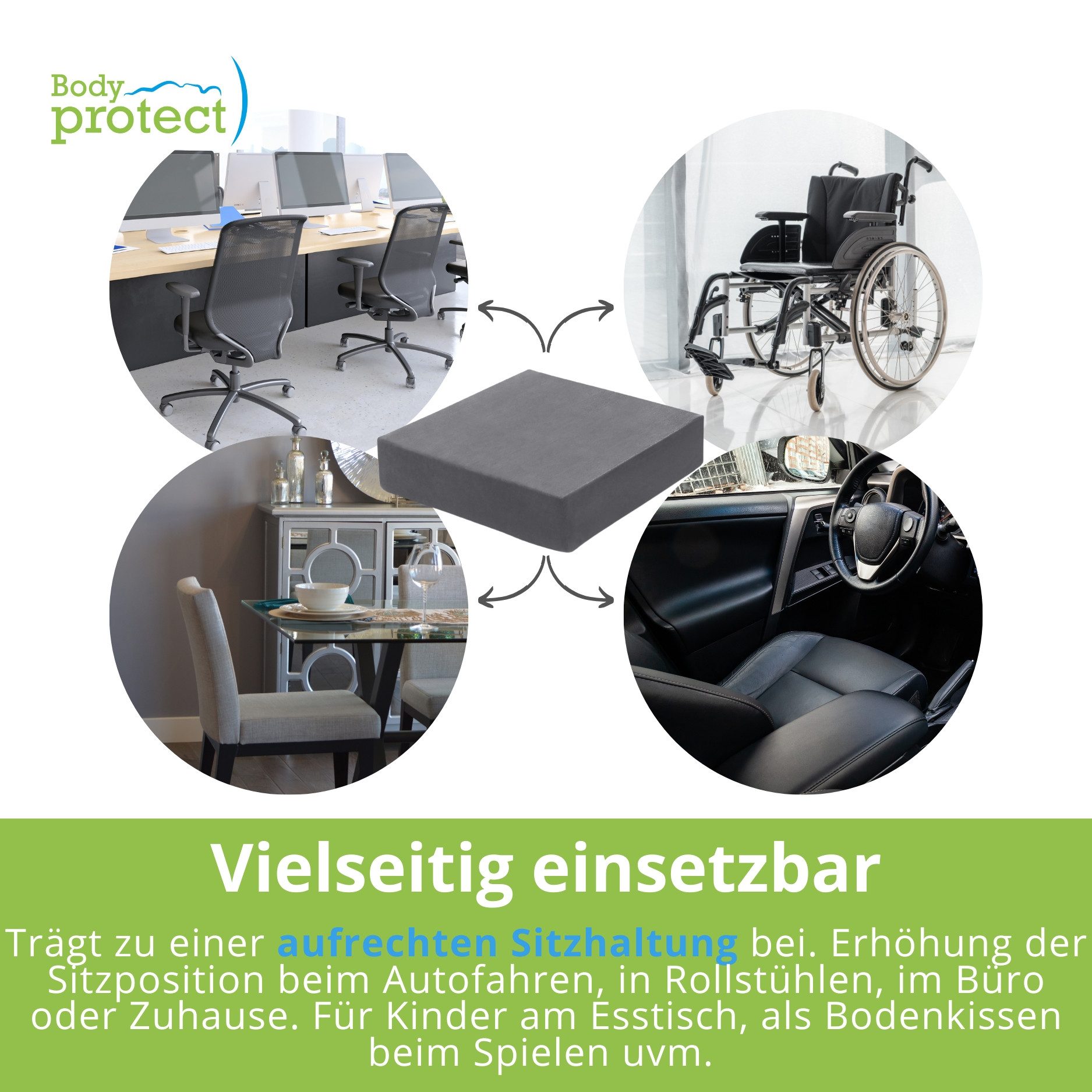 Bodyprotect Sitzkissen Sitzerhöhung, schmerzlindernd, speziell für Knie- und Hüftprobleme, Anti Rutsch – Bild 4 von 5
