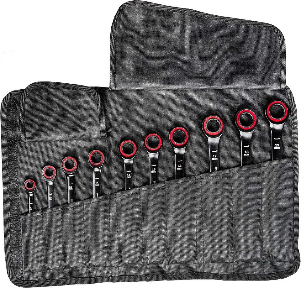 Bosch Professional Gabel- und Ringschlüssel Bosch Professional Schraubenschlüssel Set 10tlg., Tasche (11 St), 2in1 Werkzeug, Ratschenfunktion mit Small-Angle-Mechanismus
