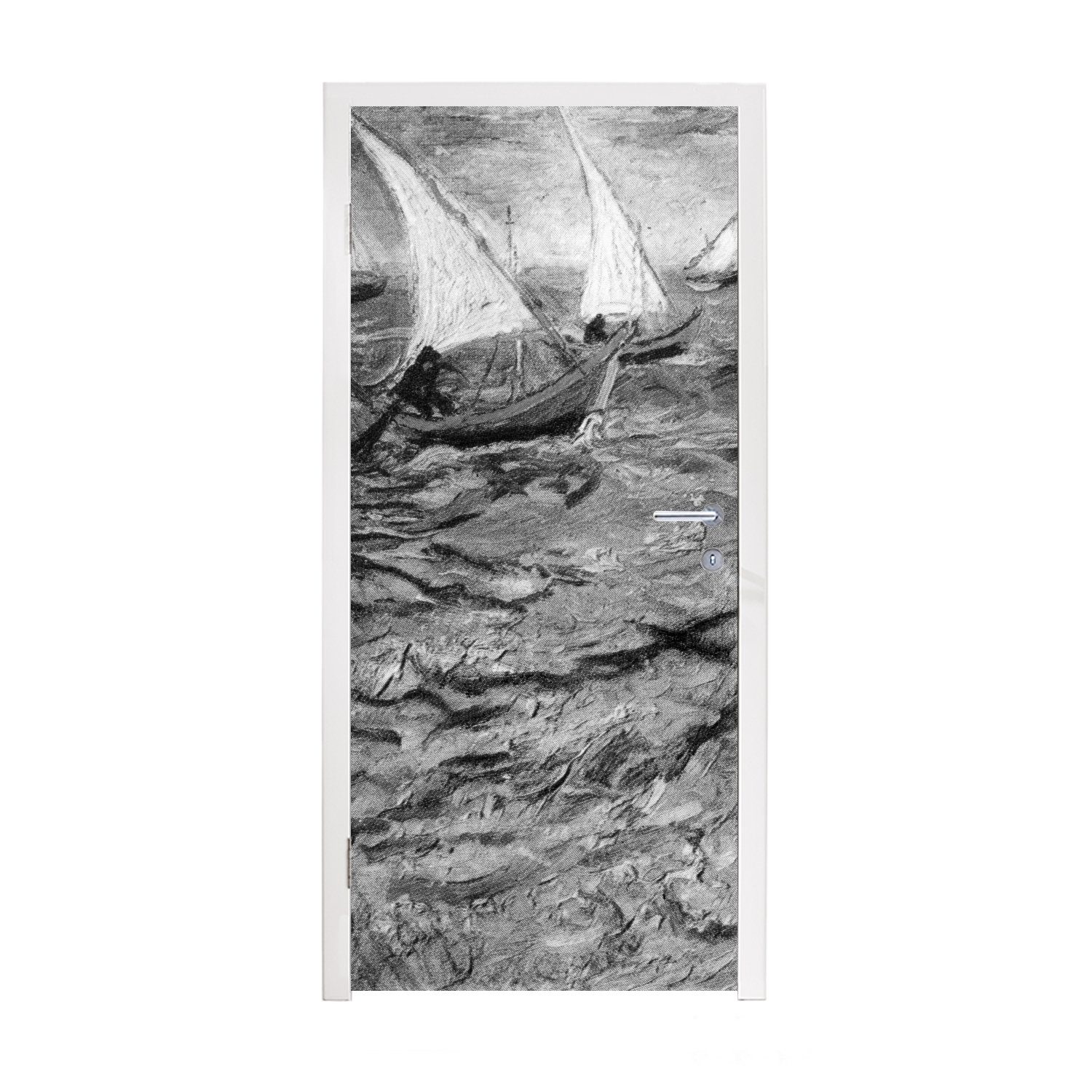 MuchoWow Türtapete Segelboote - Vincent van Gogh - Schwarz - Weiß, Matt, bedruckt, (1 St), Fototapete für Tür, Türaufkleber, 75x205 cm
