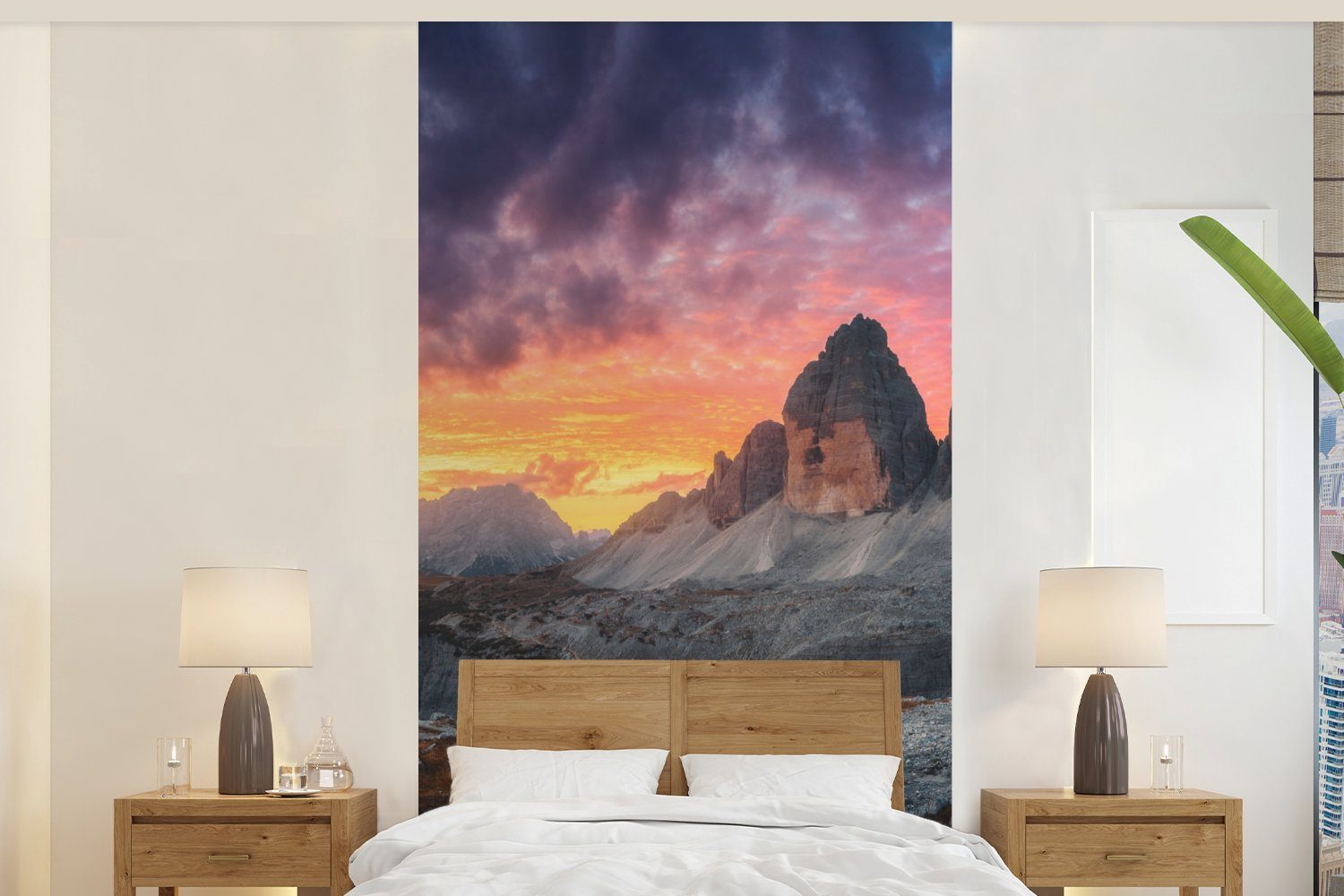 MuchoWow Fototapete Felsen - Berg - Sonnenuntergang - Landschaft, Matt, bedruckt, (2 St), Vliestapete für Wohnzimmer Schlafzimmer Küche, Fototapete