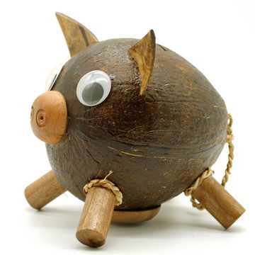 Gedeko Spardose Sparschwein Kokosnuss, aus Holz und Nuss, mit Drehdeckel am Bauch