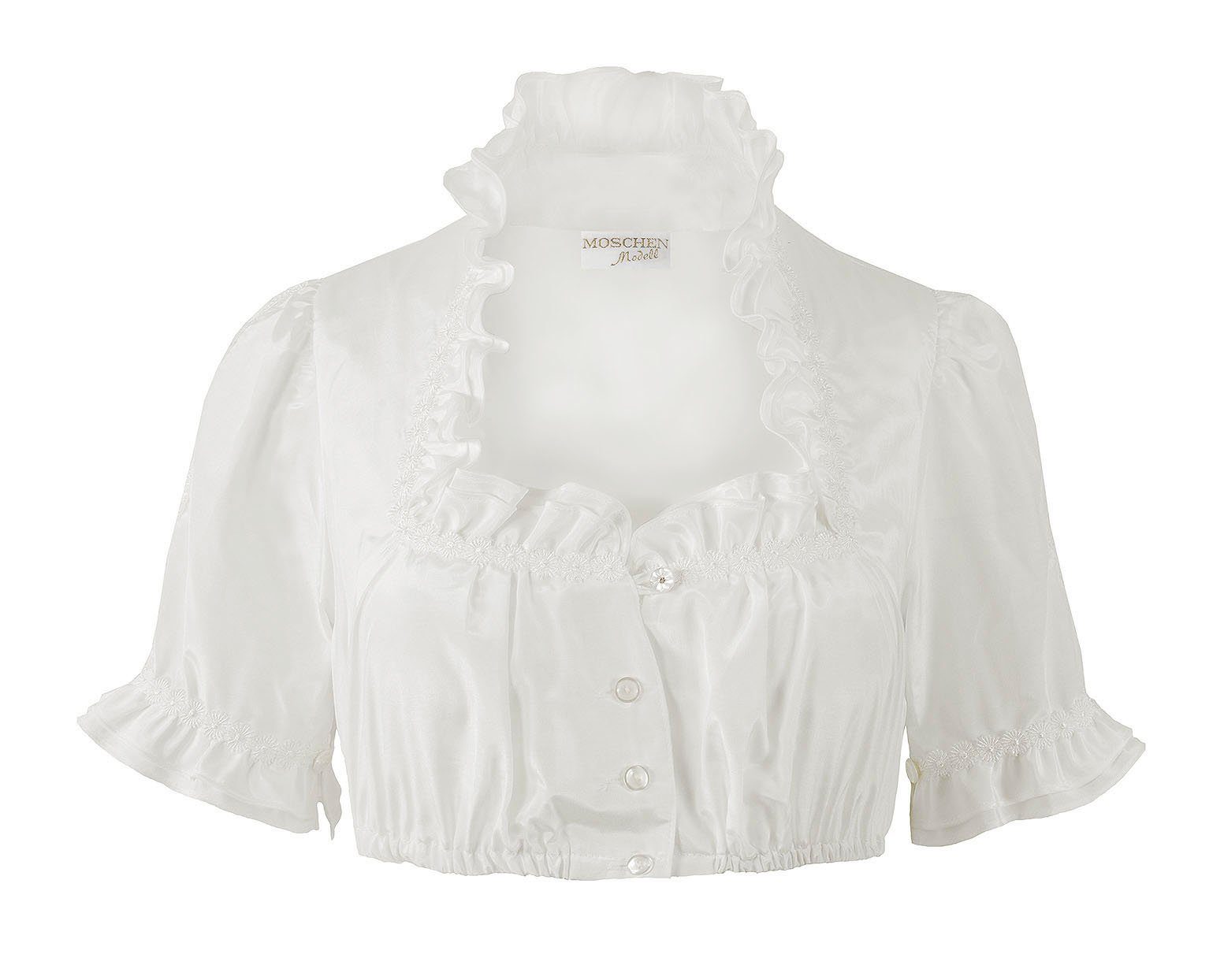 Moschen-Bayern Dirndlbluse Dirndlbluse Damen Trachtenbluse zum Dirndl Kurzarm Schneewittchen mit Rüschen + Spitze festlich Creme Rüschen, Trachtenbluse, Schneewittchenkragen, Bluse, Spitze, festlich, elegant, Dirndlbluse