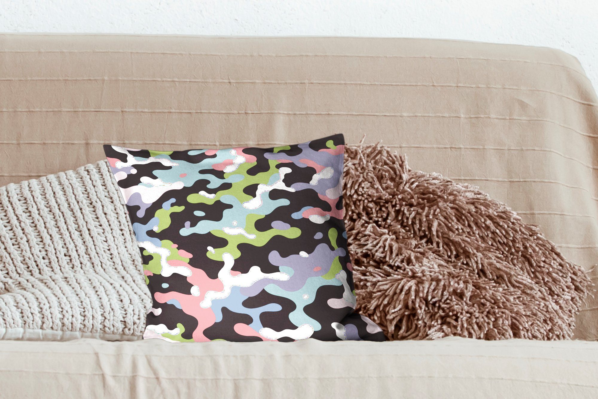Camouflage-Muster, mit Deko, Füllung Buntes Wohzimmer, Schlafzimmer, Dekokissen Sofakissen MuchoWow Zierkissen für