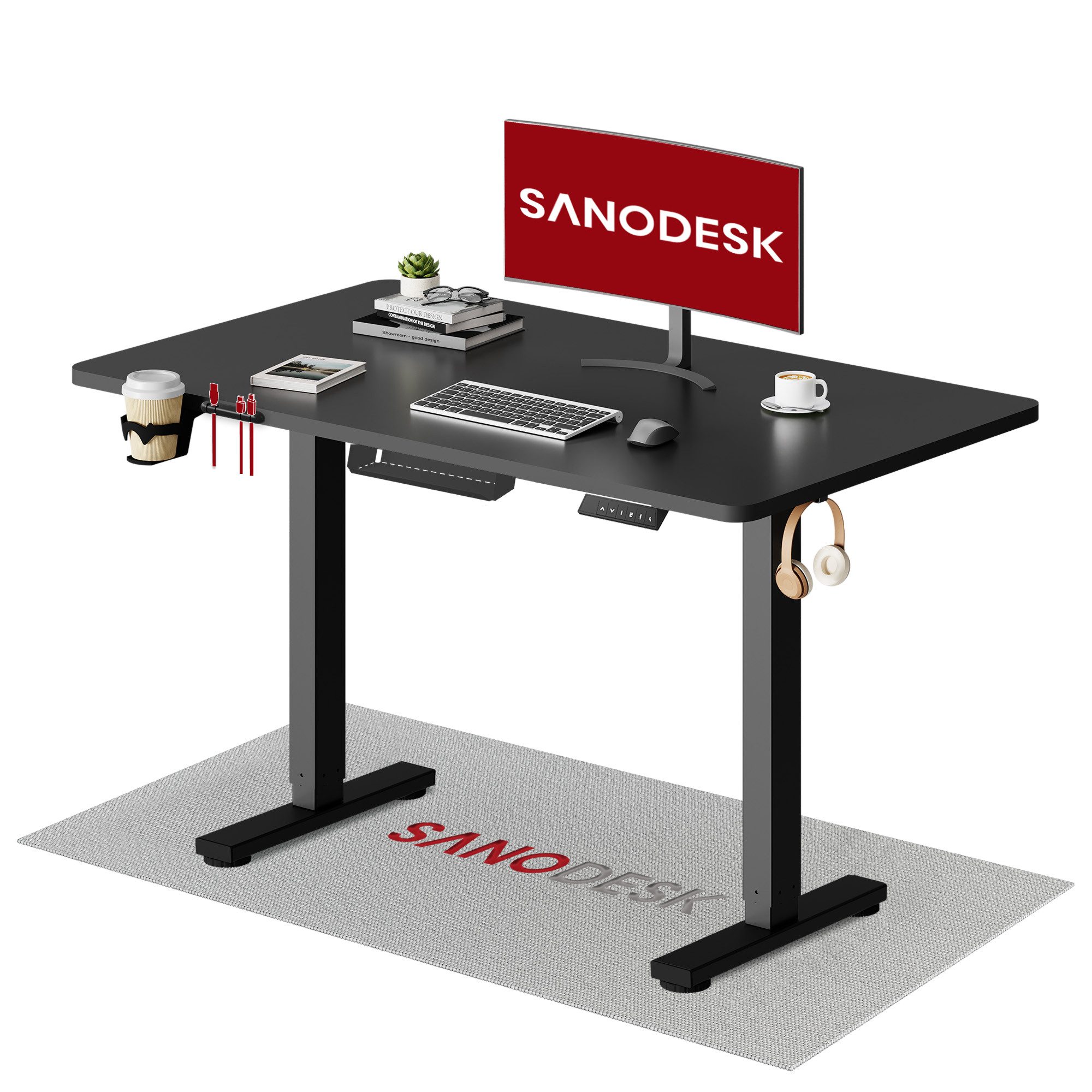 SANODESK Schreibtisch Elektrisch höhenverstellbarer Schreibtisch (inkl. vielseitigem Zubehör, 2-Fach-Teleskop mit Memory-Steuerung & Anti-kollisionssystem), schnelle Montage, Max. Load: 100 KG, verschiedene Größen zur Auswahl