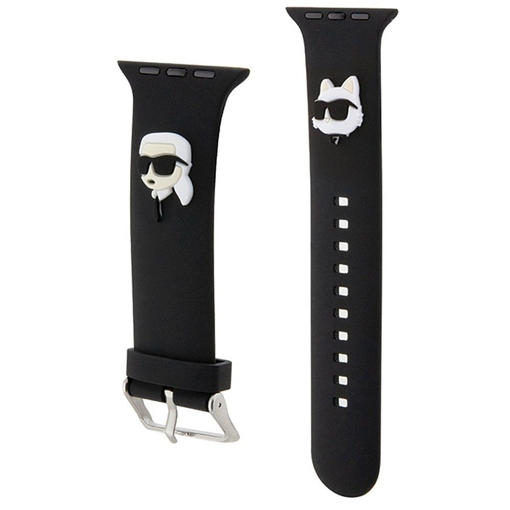 KARL LAGERFELD Smartwatch-Armband Uhrenarmband Wechselarmband Ersatzarmband, 3D-Motiv Karl & Choupette, Edelstahlschnalle, Silikon