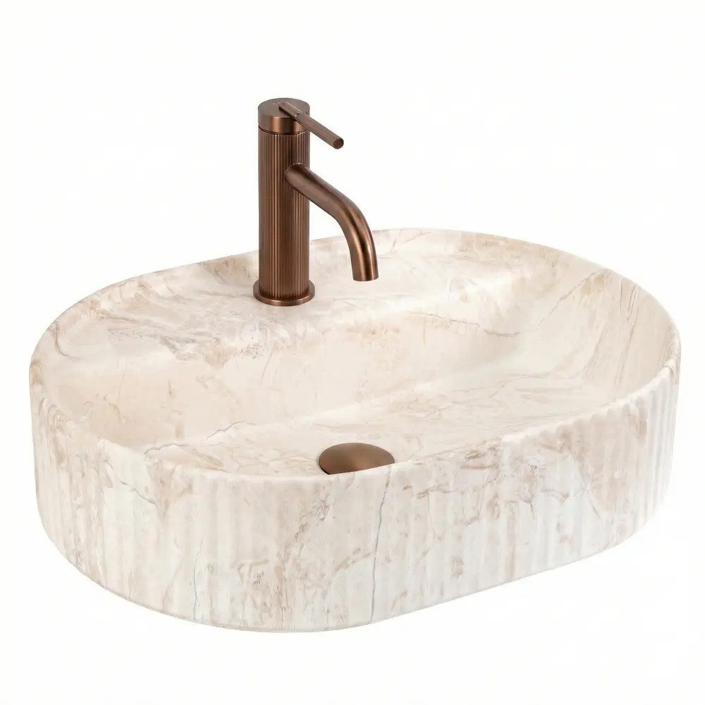 Aufsatzwaschbecken Waschbecken oval geriffelt Keramik Design Waschtisch 50/60 cm