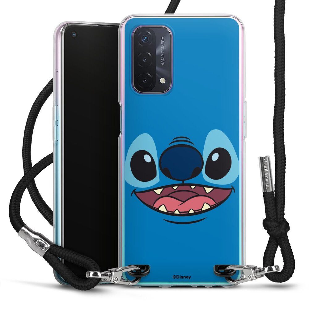 DeinDesign Handyhülle Lilo & Stitch Disney Offizielles Lizenzprodukt Stitch Closeup, Oppo A54 5G Handykette Hülle mit Band Case zum Umhängen