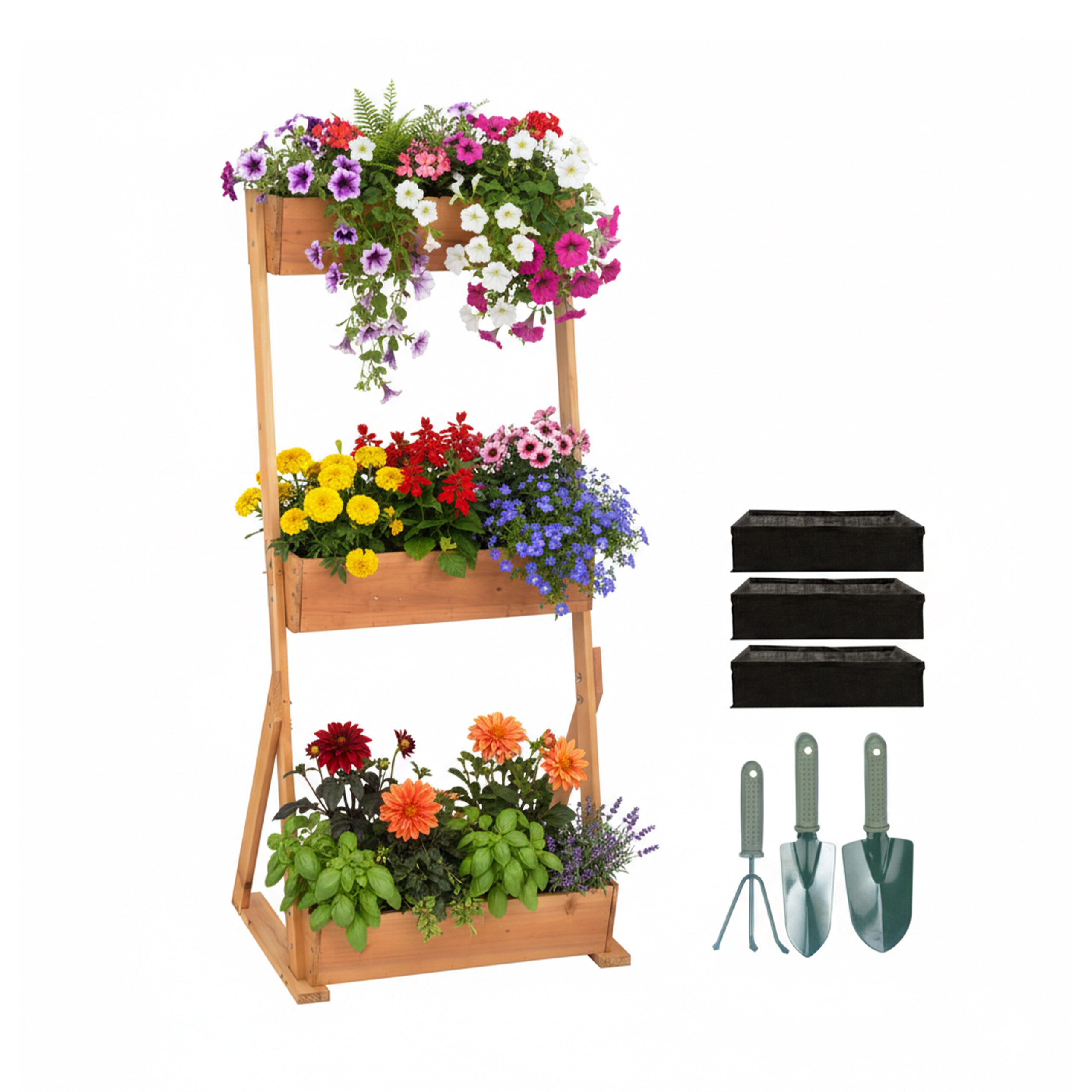 relaxdays Hochbeet Vertikalbeet mit mehreren Kästen, braun, 3 Fächer