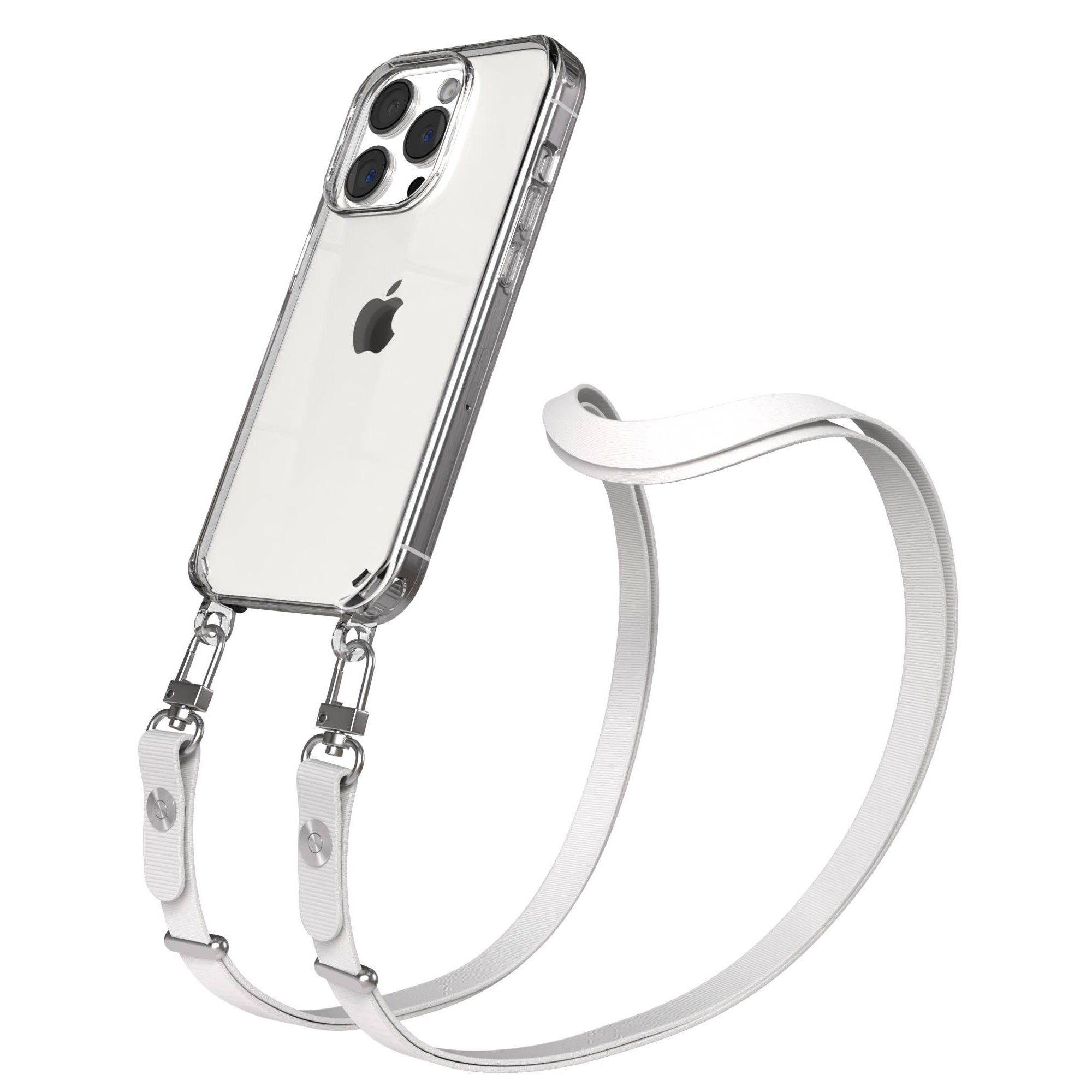 EAZY CASE Handykette für Apple iPhone 15 Pro Handyhülle mit Handyband magnetisch, Handy Umhängeband in Hellgrau verstellbar mit Magnetband
