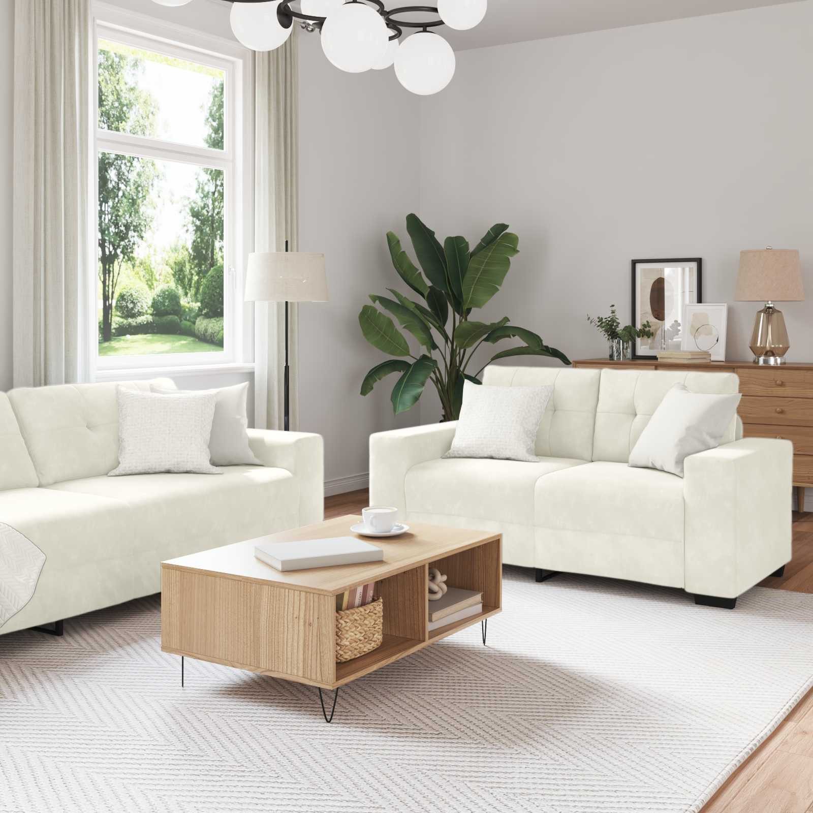vidaXL Sofa Sofa Set 3 Stk. Creme Samt, 3 Teile