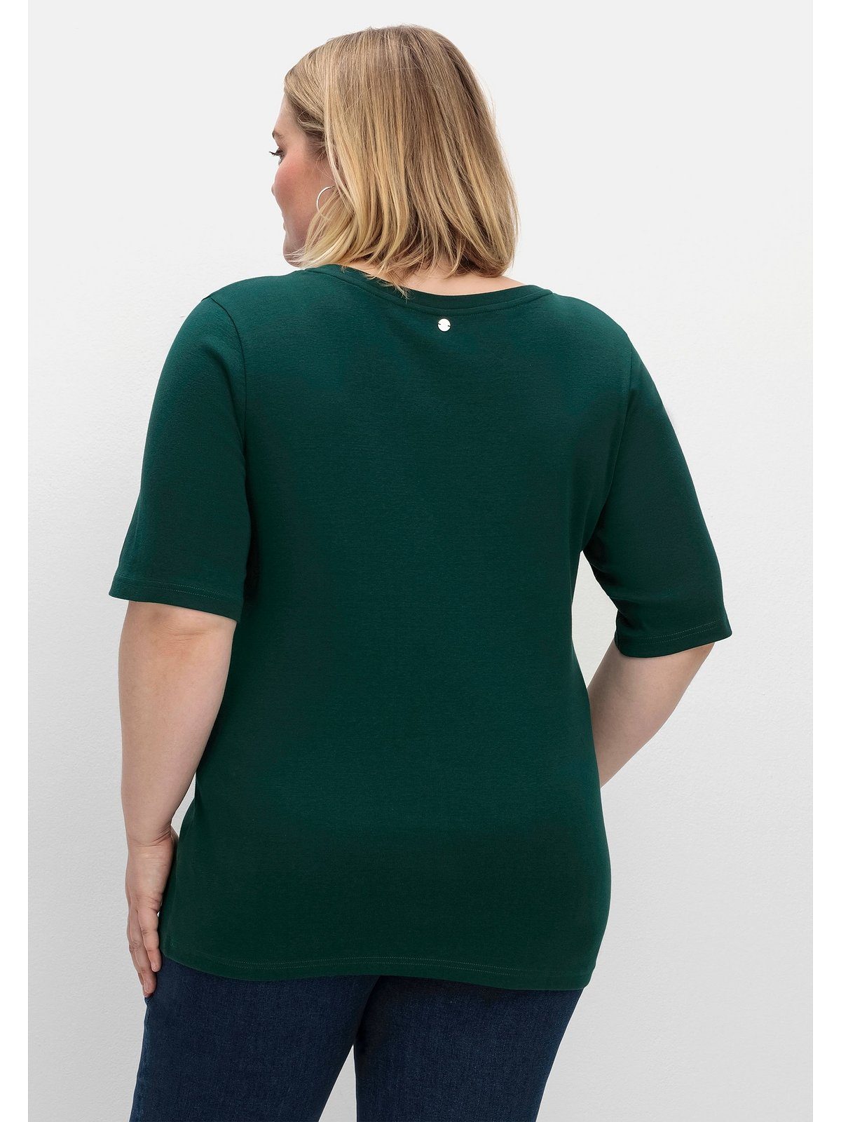 Sheego T-Shirt Große Größen tiefgrün Rippqualität in feiner, dehnbarer