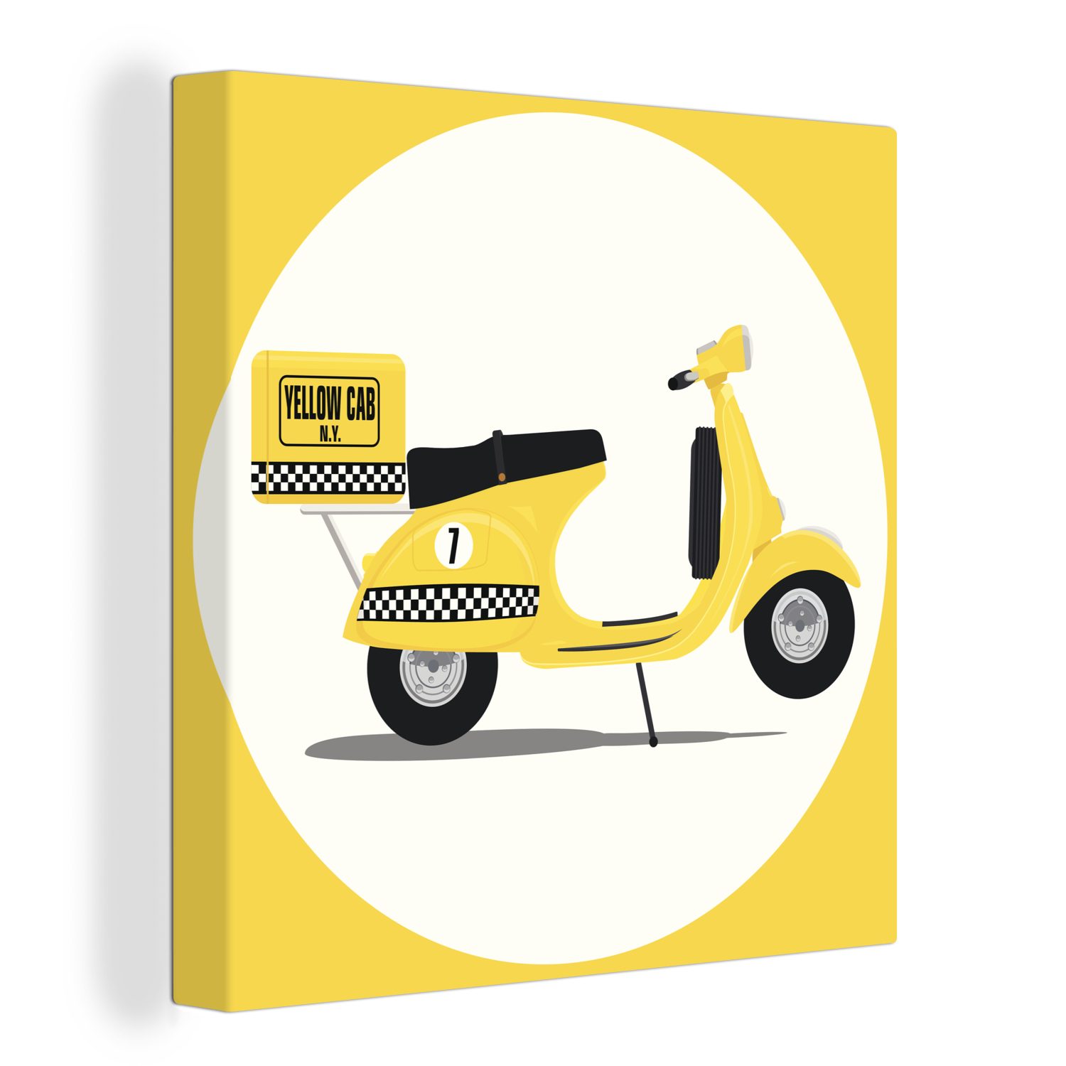 OneMillionCanvasses® Leinwandbild Illustration einer Vespa als Taxi, (1 St), Leinwand Bilder für Wohnzimmer Schlafzimmer