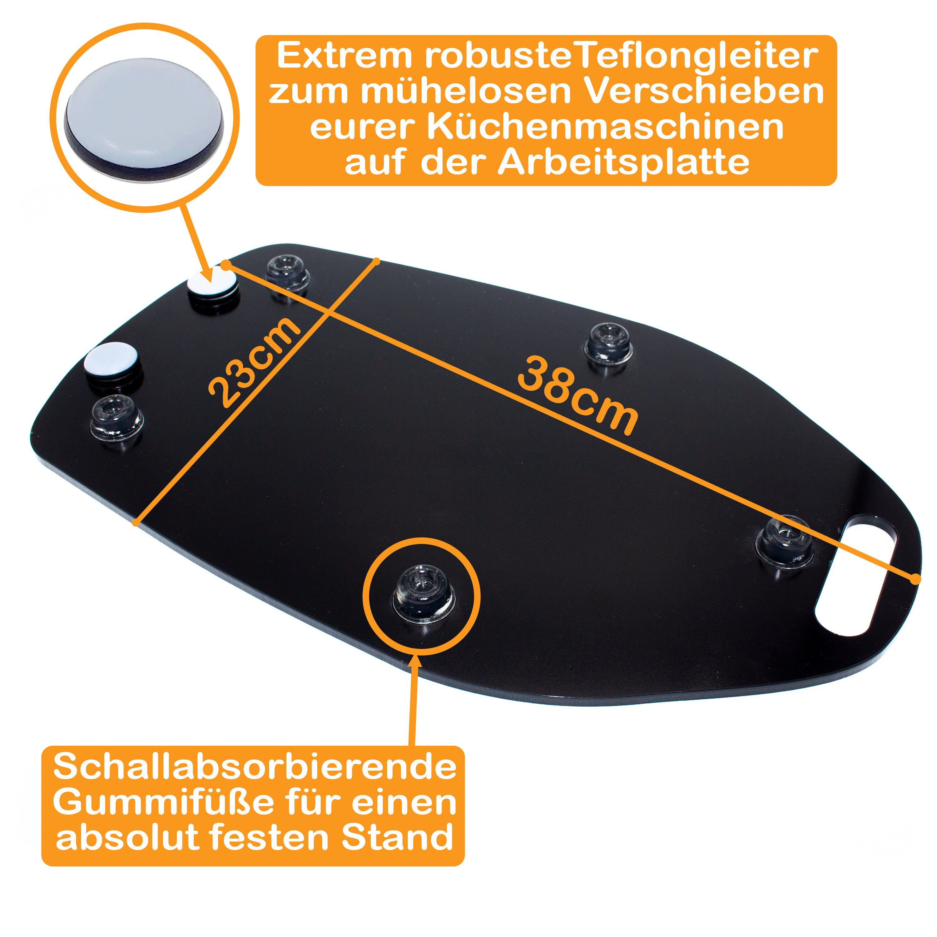 AREA17 Rollbrett Gleitbrett aus Acryl 38x22cm für KitchenAid, Teflongleiter für leichtes Verschieben und Gummifüße für festen Stand