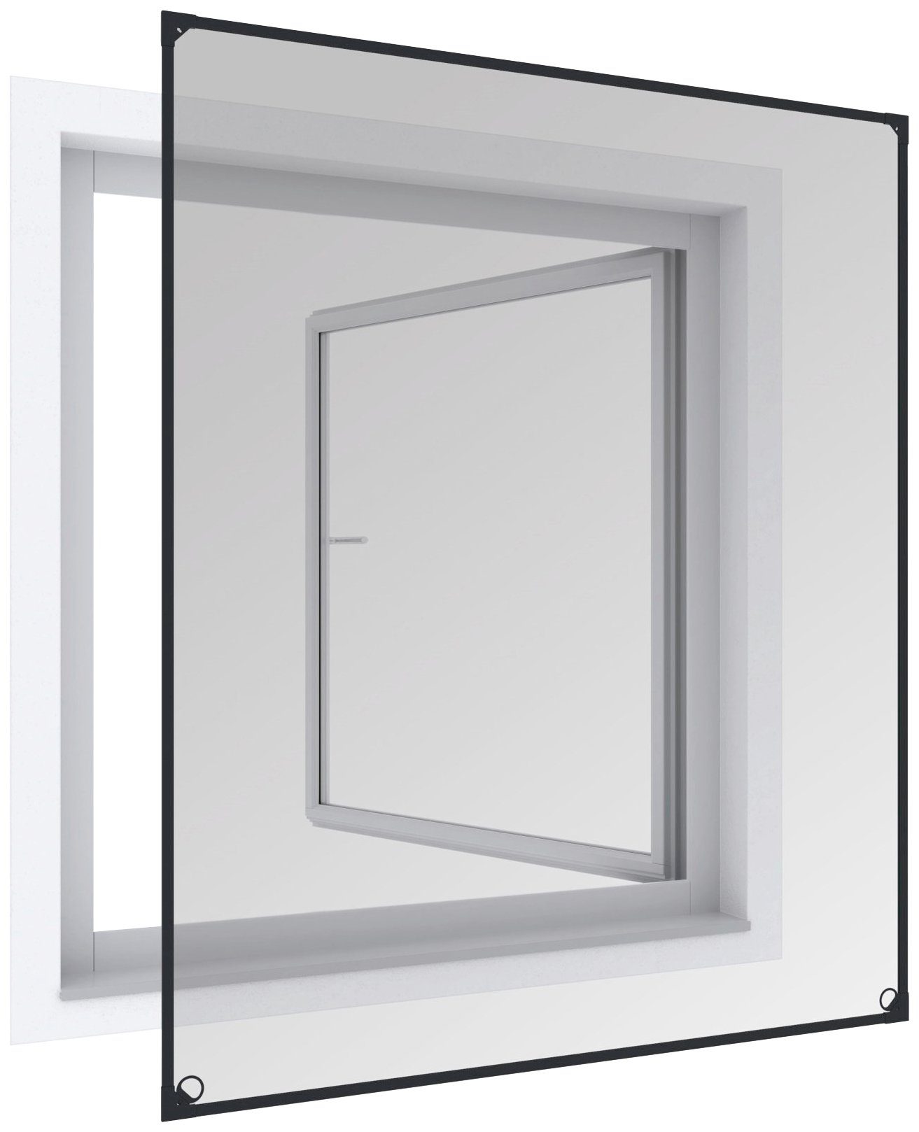 Windhager Insektenschutz-Fensterrahmen mit selbstklebenden Magnetstreifen, Kunfstoffrahmen mit Magnetprofilen, (1-St), Fliegengitter, Magnet-Insektenschutz, ohne bohren, 100 x 120 cm, weiß