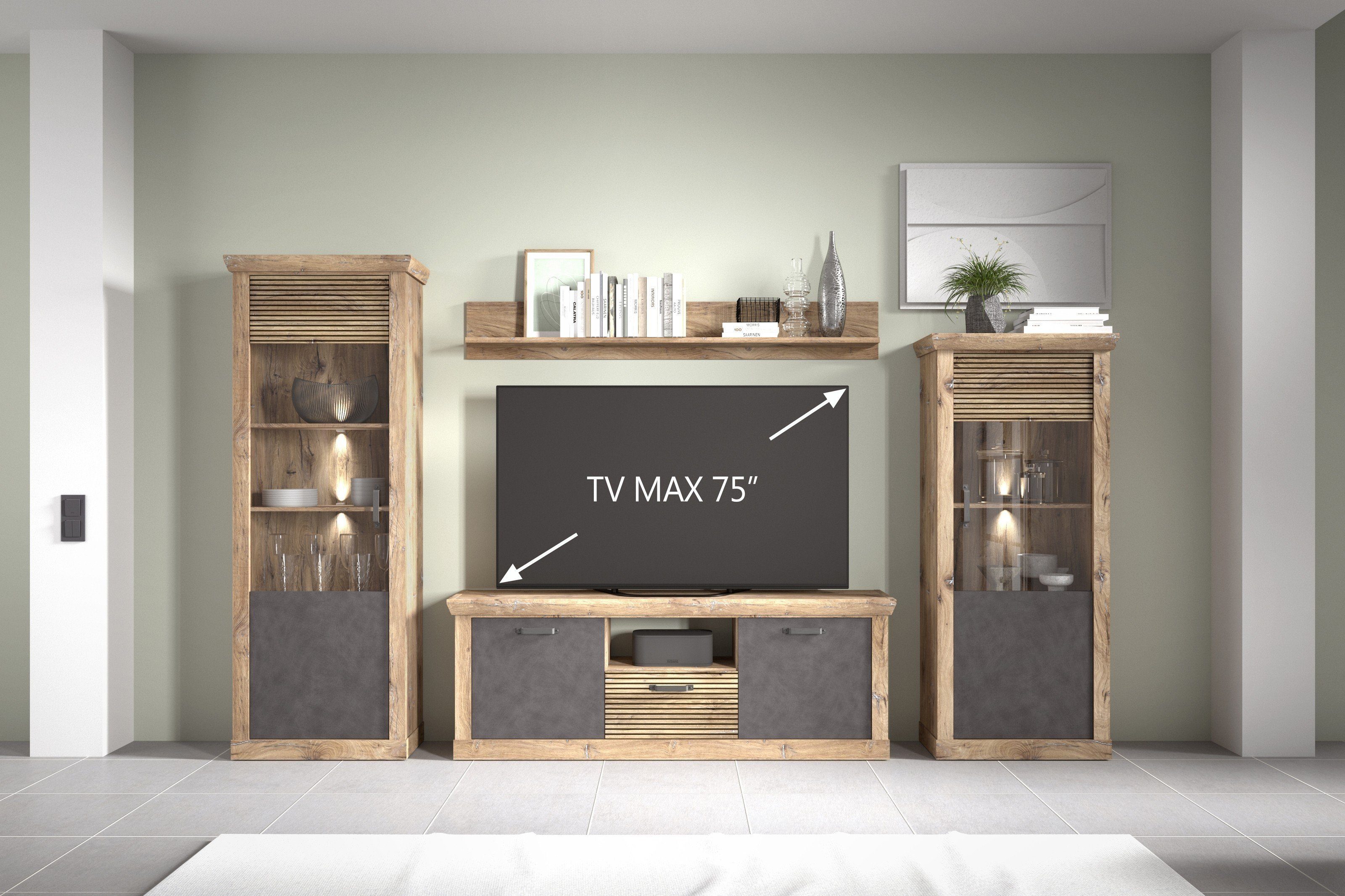 Forestdream Wohnwand 364 x 205,5 x 40 cm (B/H/T), (BxHxT: 364x205,5x40 cm)