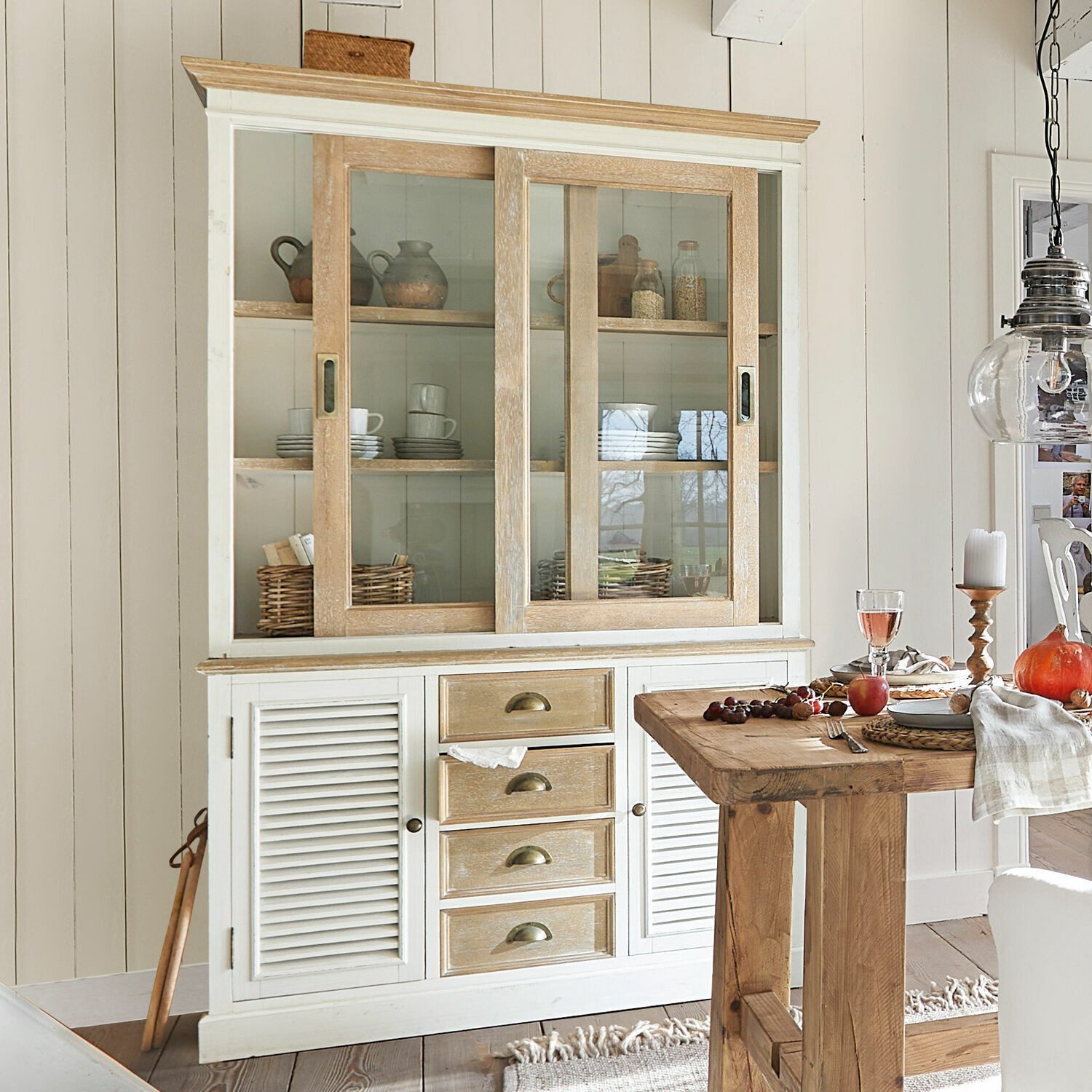 Mirabeau Küchenbuffet Schrank Moosehide antikweiß/braun