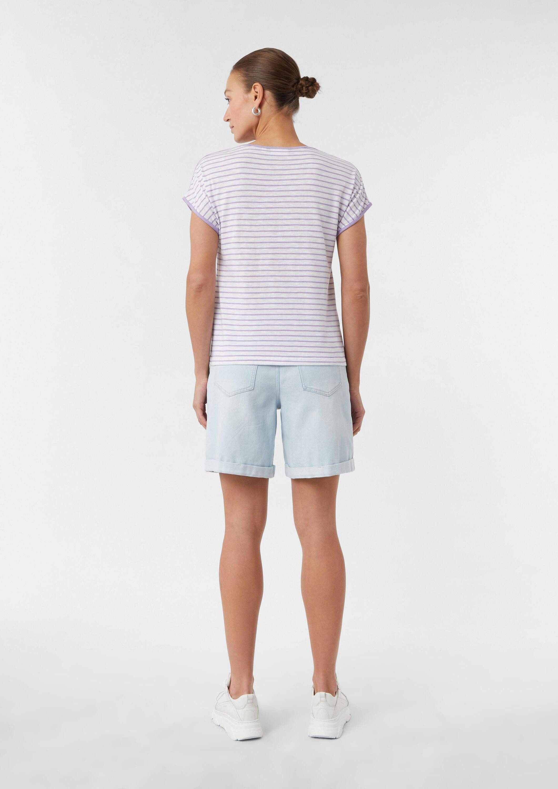 comma Kurzarmshirt T-Shirt Gestreiftes T-Shirt aus Baumwollmix