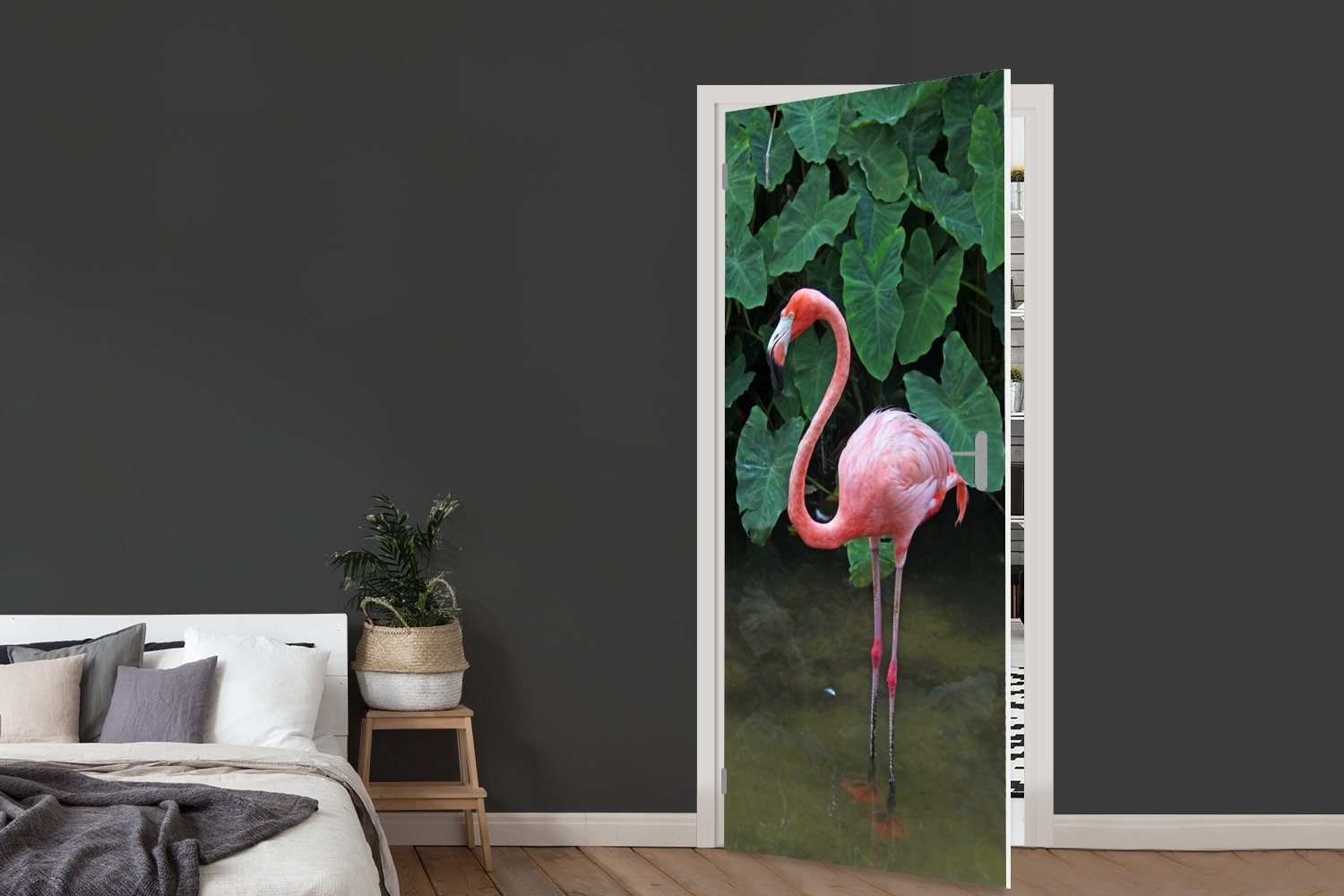 St), cm Tür, für Matt, Türtapete im Türaufkleber, seichten steht bedruckt, Fototapete 75x205 Flamingo MuchoWow (1 Wasser, Ein