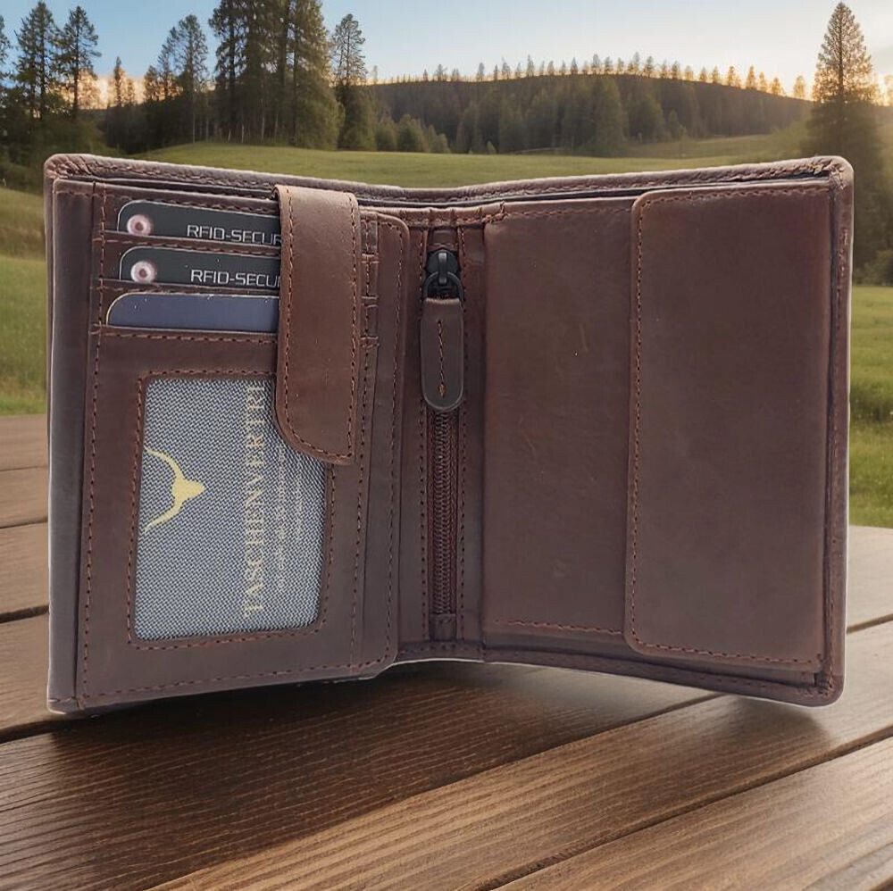 JOCKEY CLUB Geldbörse echt Leder Portemonnaie, Geldbeutel mit RFID Schutz, hochwertiges, gewachstes Rindleder, mit Innenriegel